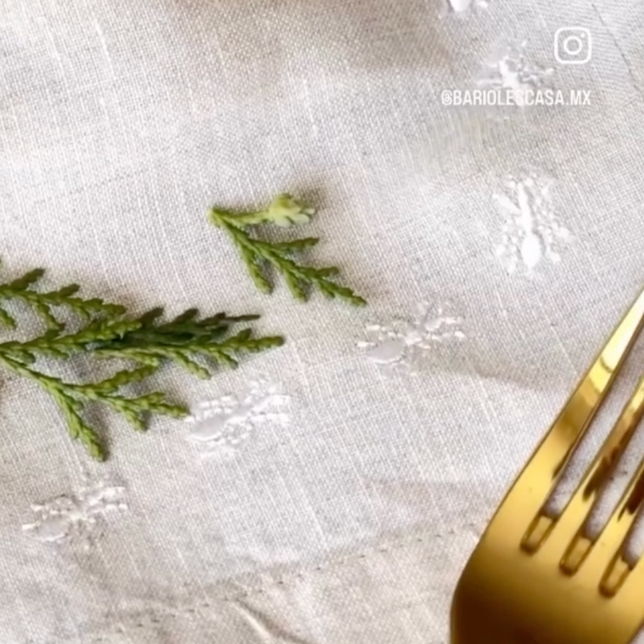 individual y servilleta de lino arena bordado hormigas - Barioles Casa