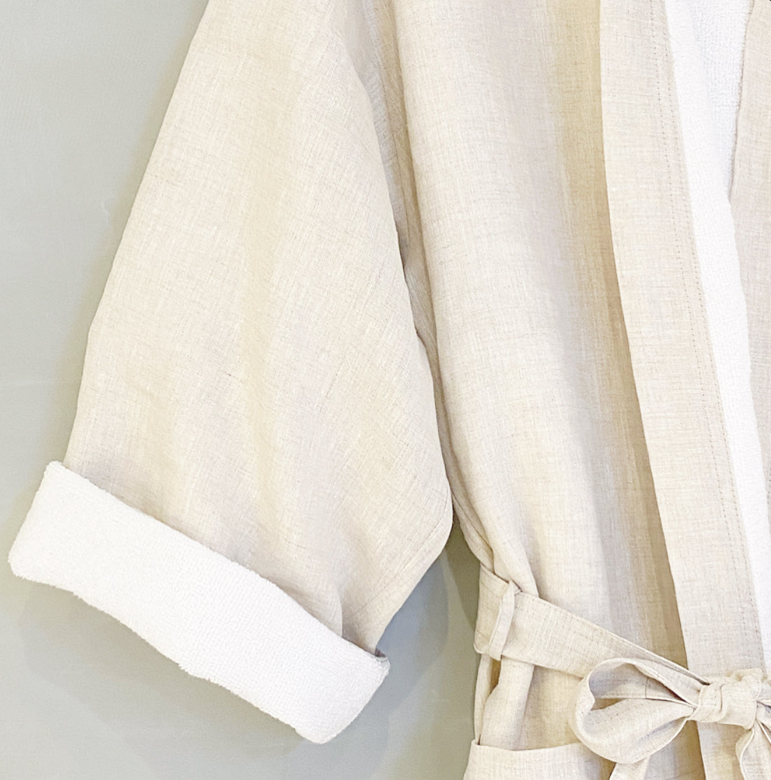 bata de lino con toalla tipo spa - Barioles Casa