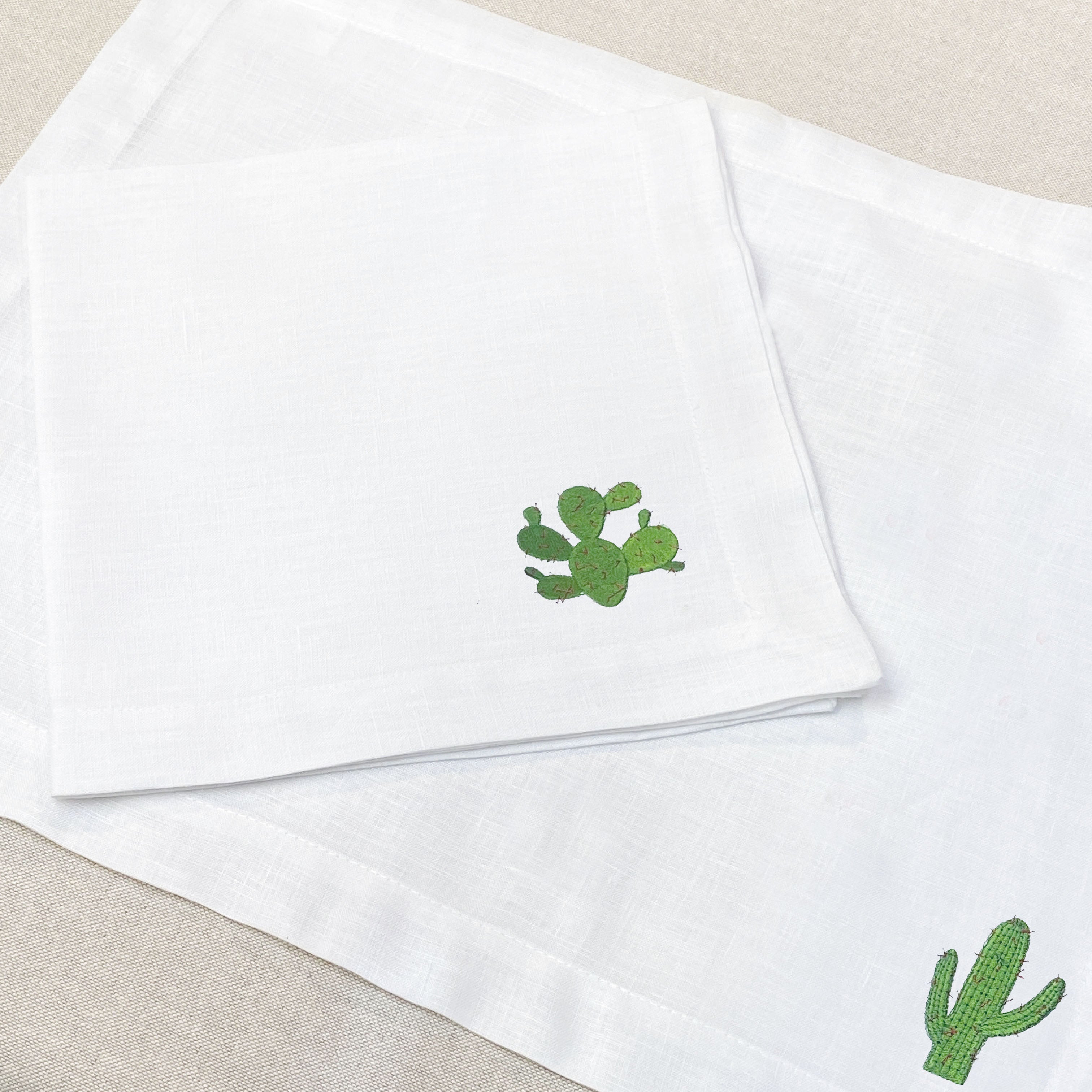 servilleta de lino bordado nopales y cactus - Barioles Casa