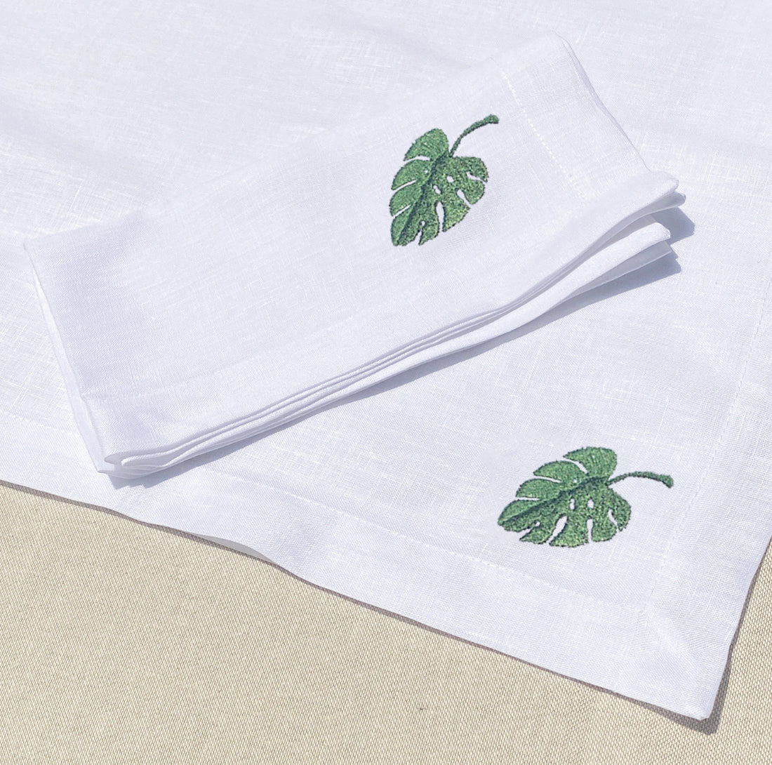 individual y servilleta de lino bordado tropical - Barioles Casa
