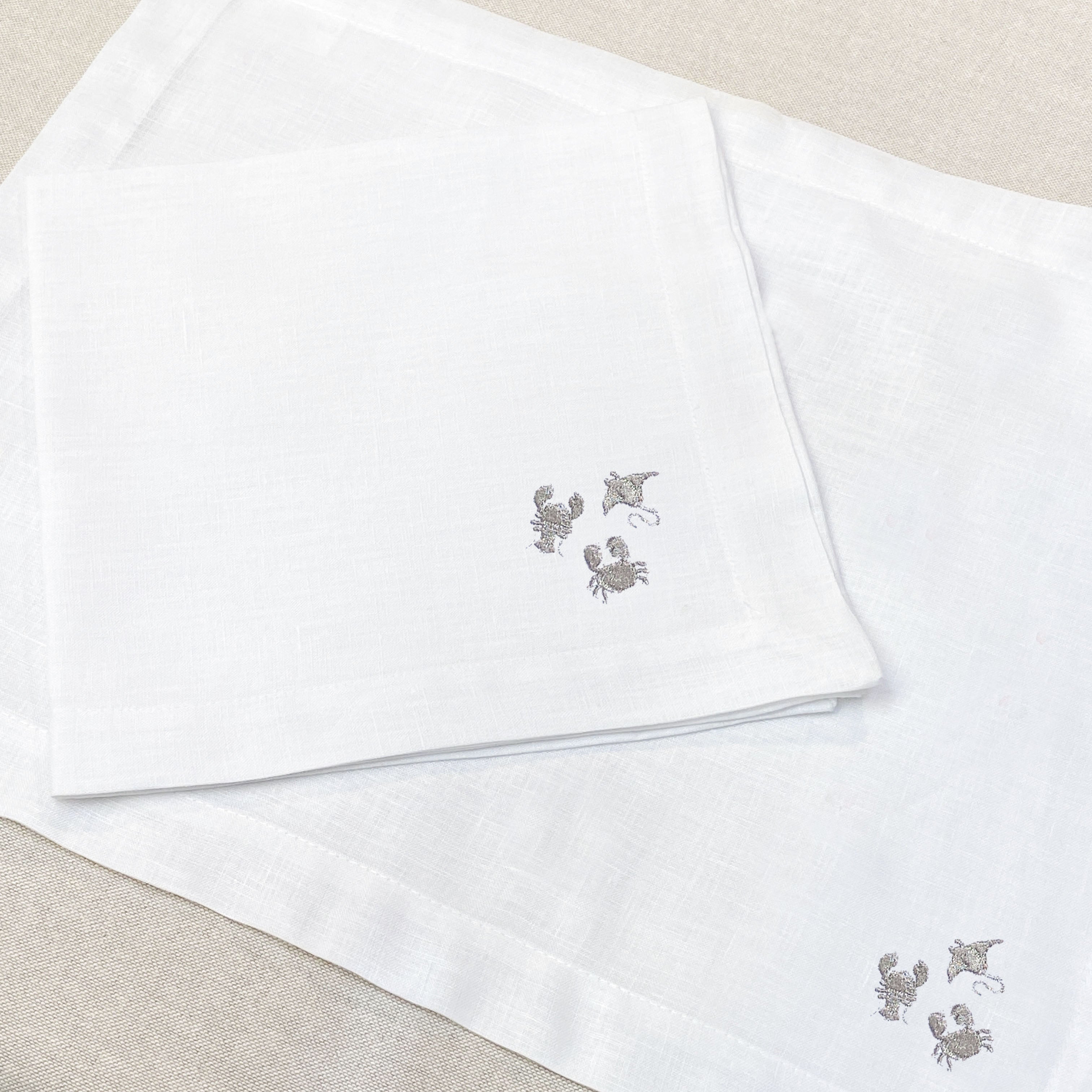 servilleta de lino bordado mini mariscos - Barioles Casa