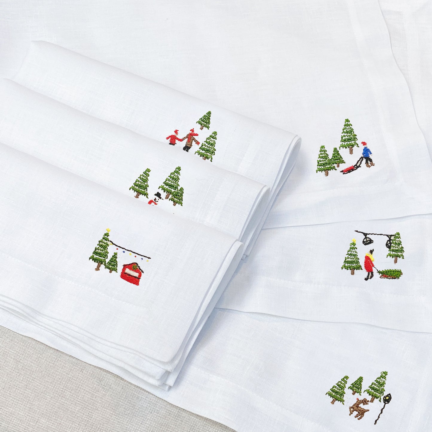 individual con servilleta de lino bordado snow town