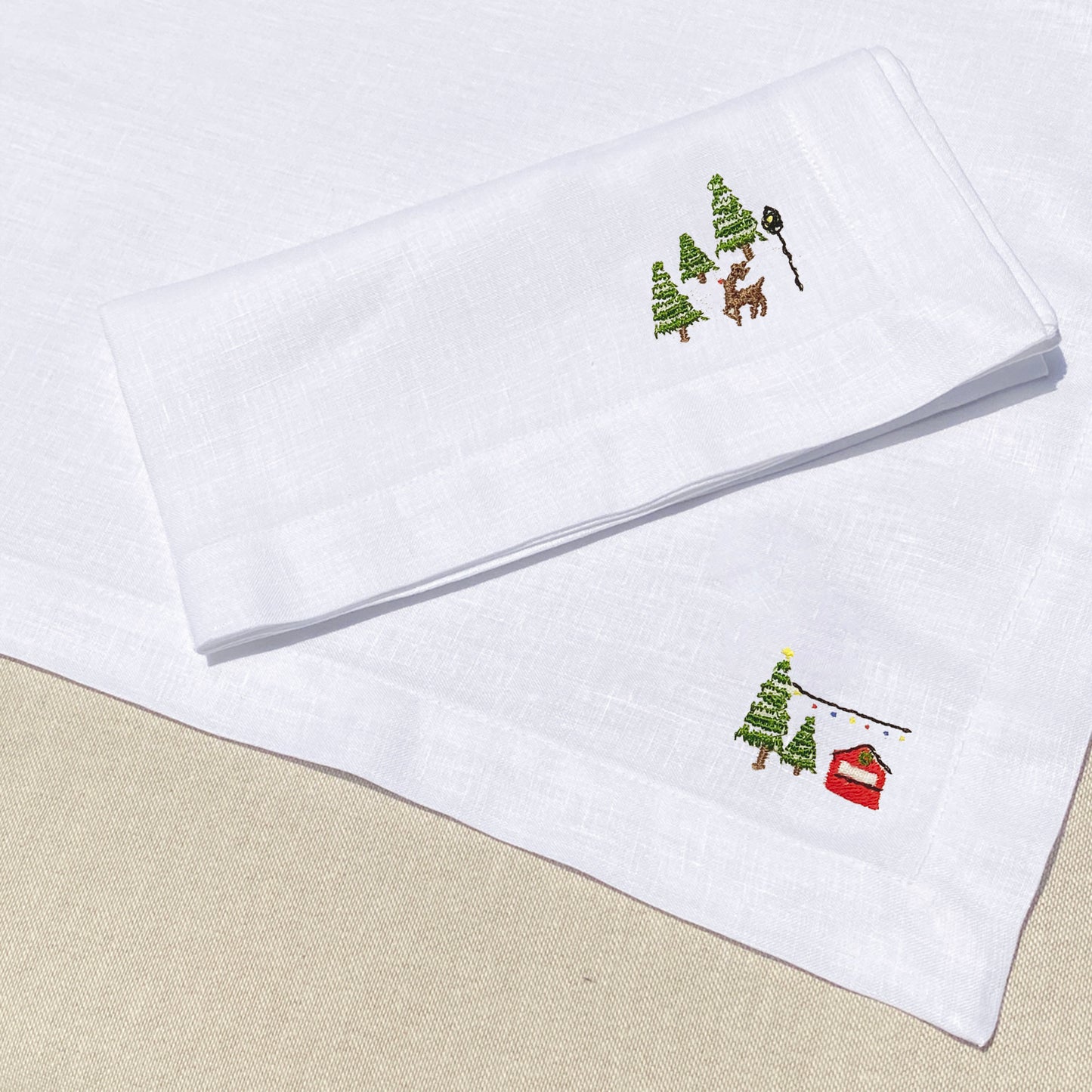 individual con servilleta de lino bordado snow town