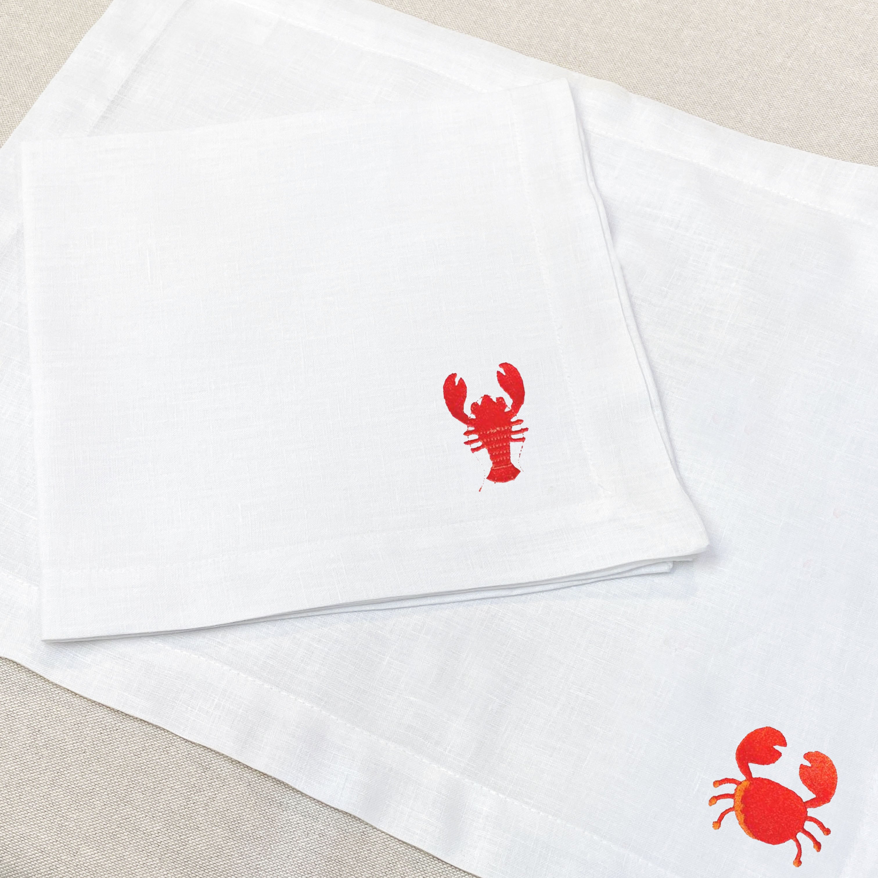 individual y servilleta de lino bordado mariscos - Barioles Casa