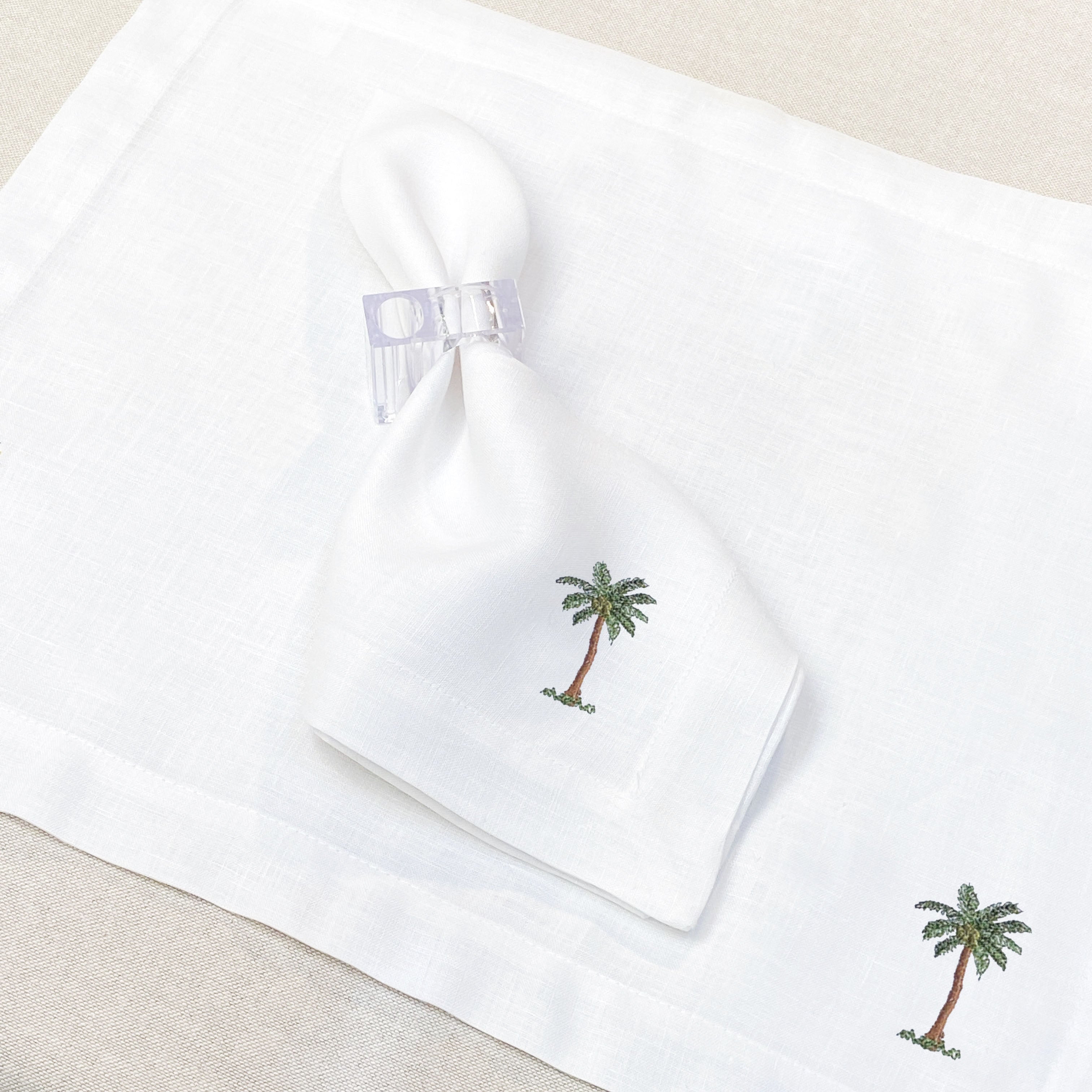 servilleta de lino bordado palmera - Barioles Casa