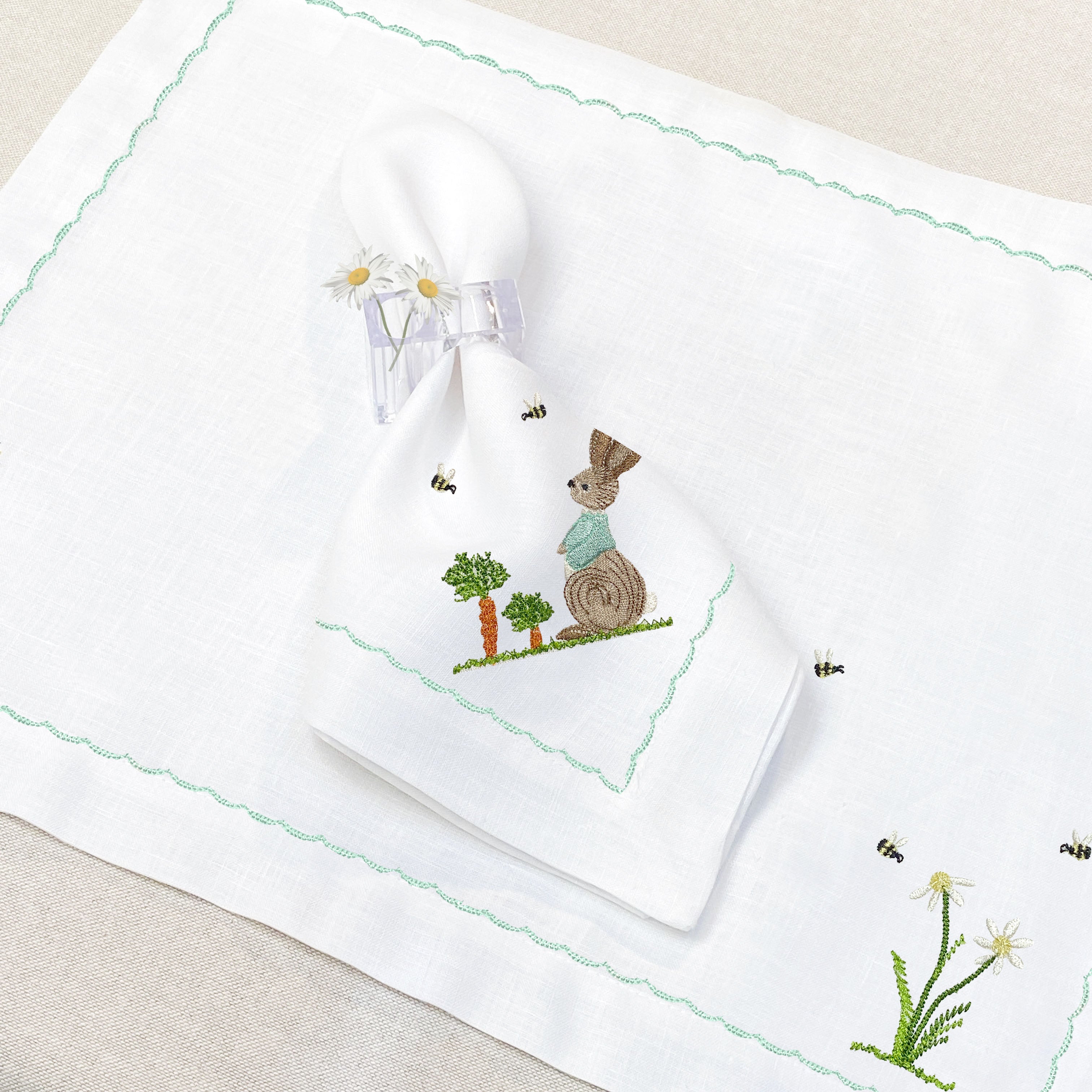 individual y servilleta de lino bordado easter - Barioles Casa