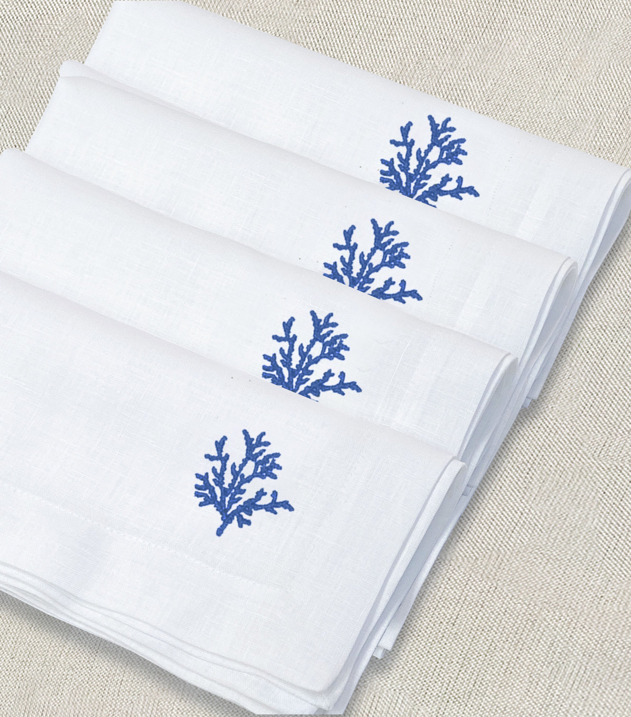 servilleta de lino bordado coral - Barioles Casa