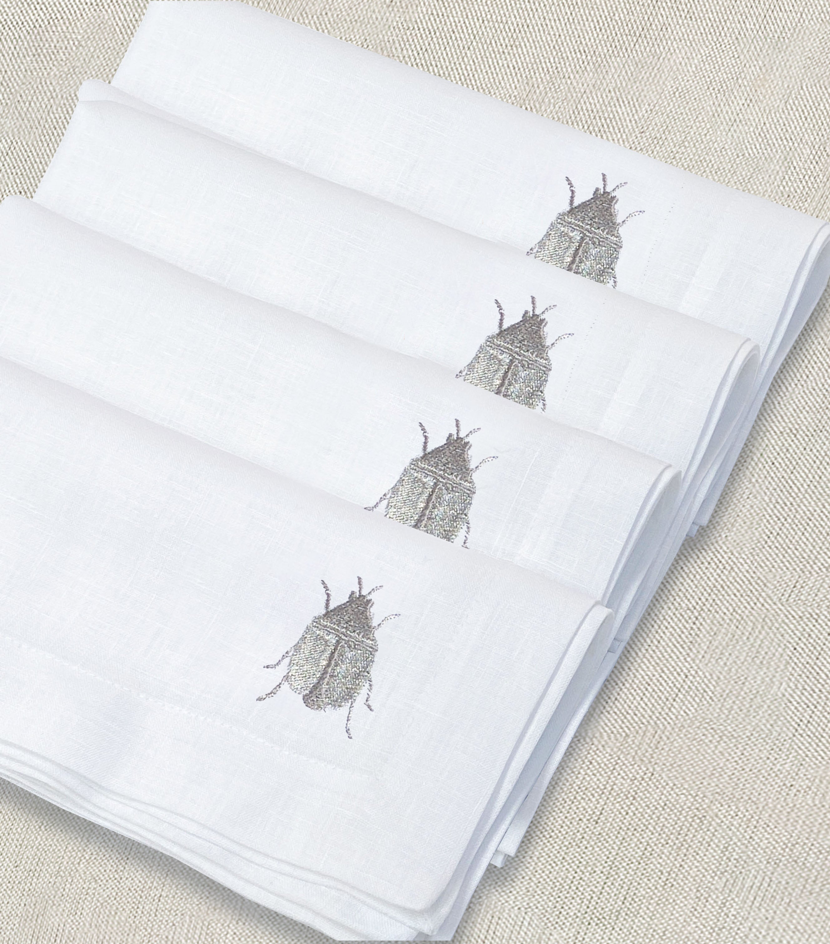 servilleta de lino bordado escarabajo - Barioles Casa