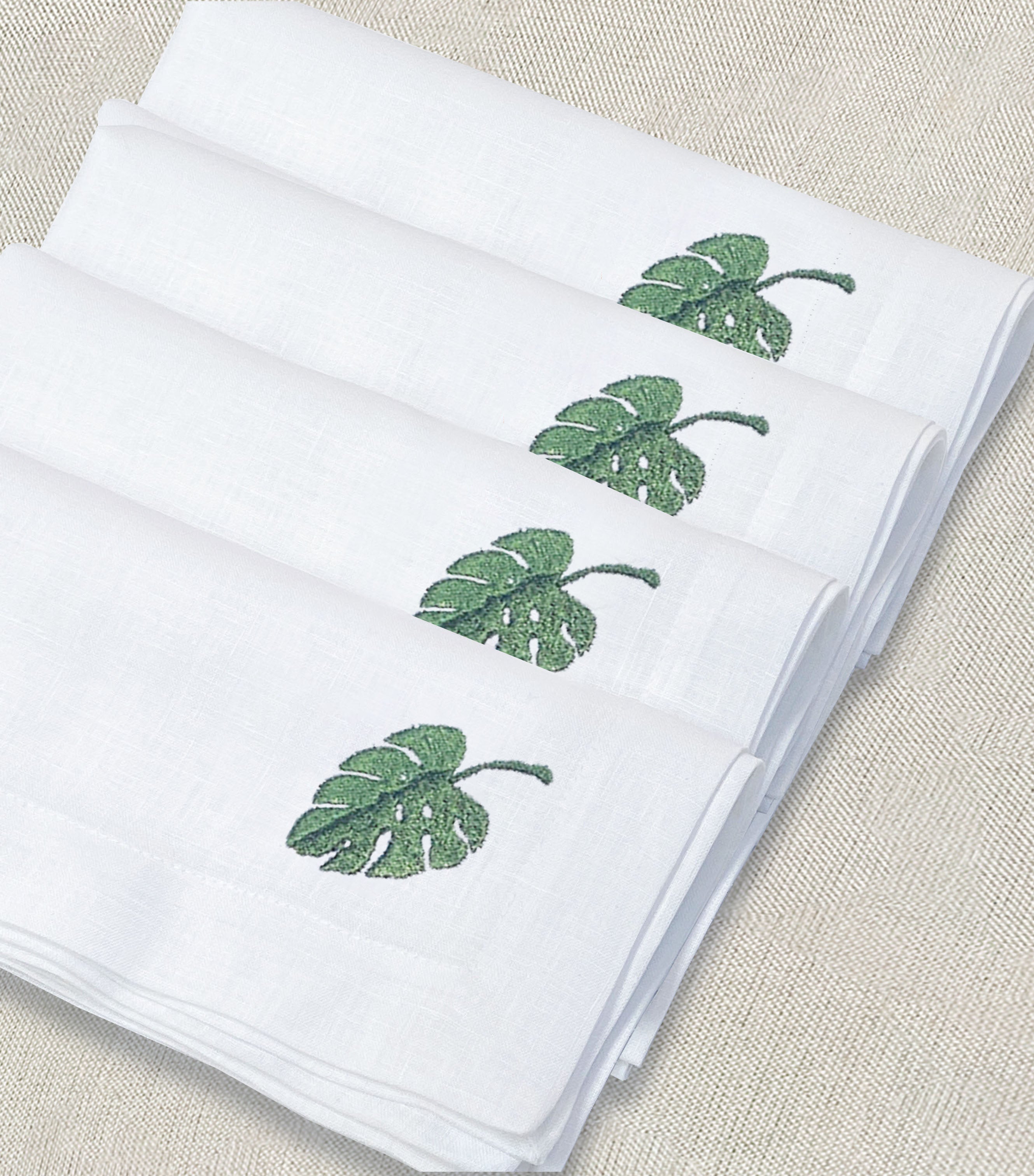 servilleta de lino bordado hoja tropical - Barioles Casa