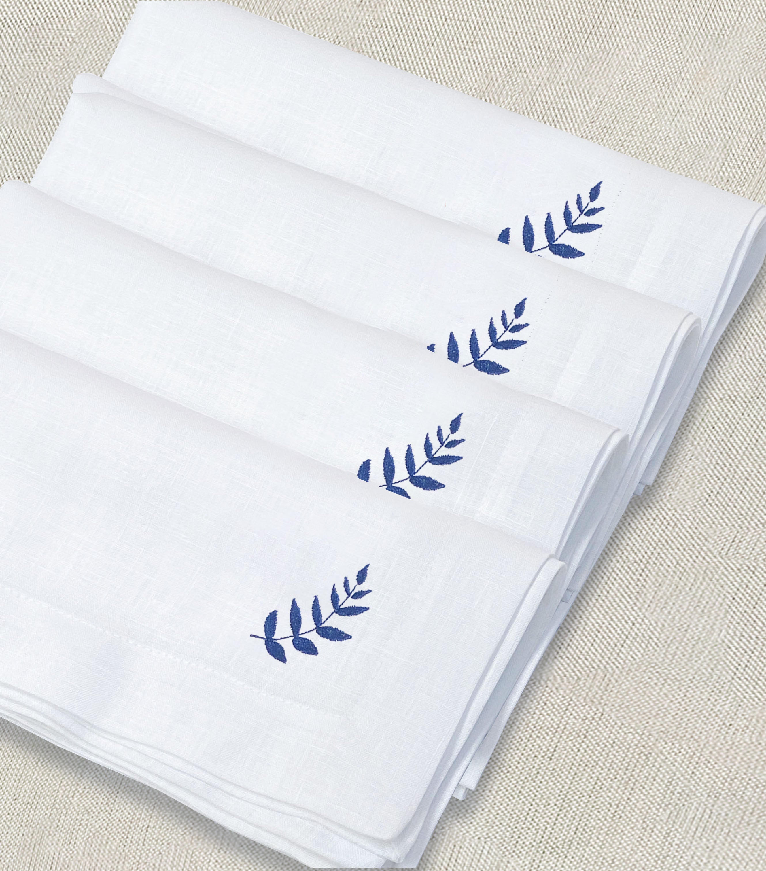 servilleta de lino bordado hojita - Barioles Casa