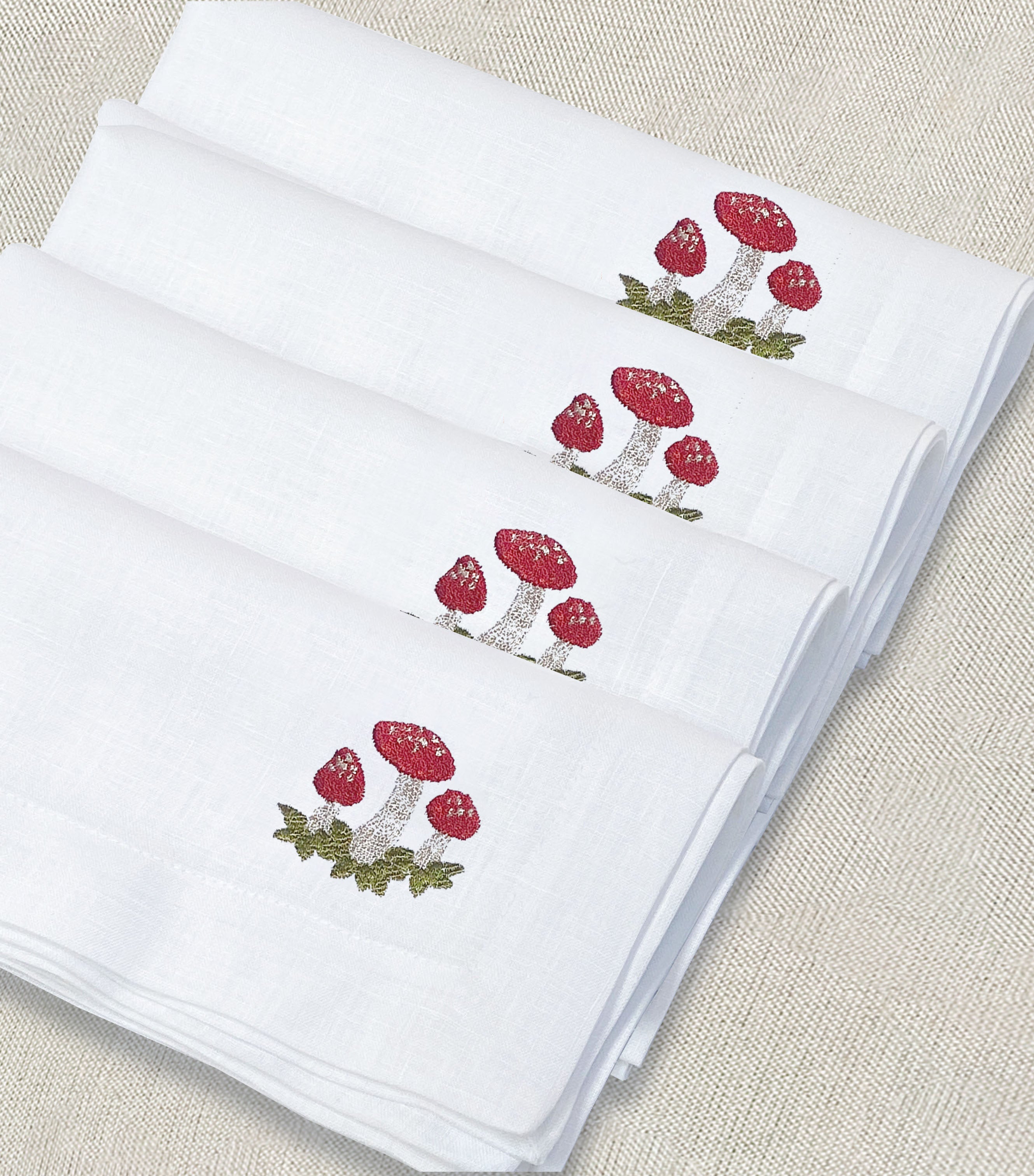 servilleta de lino bordado hongos - Barioles Casa