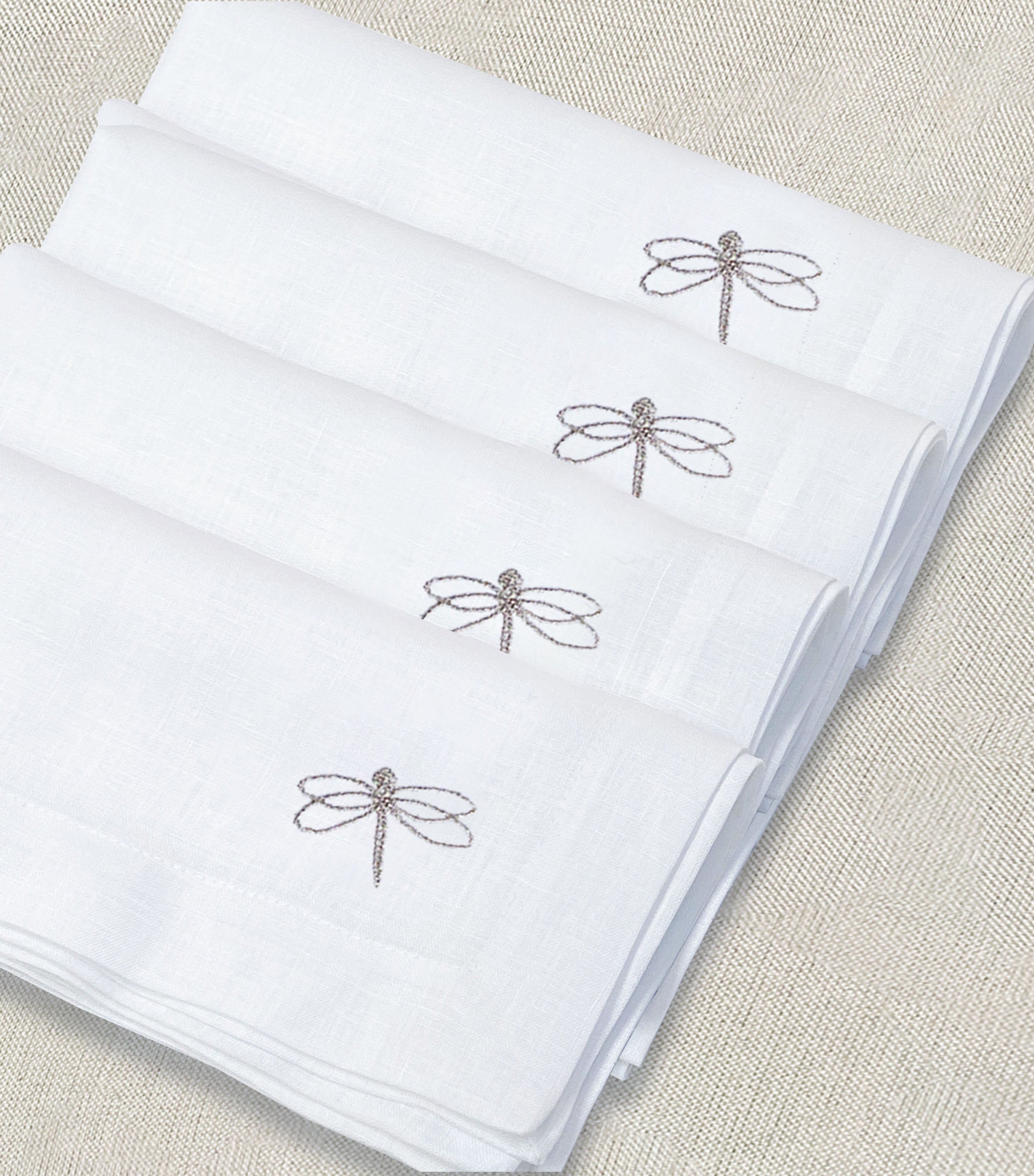 servilleta de lino bordado libelula - Barioles Casa