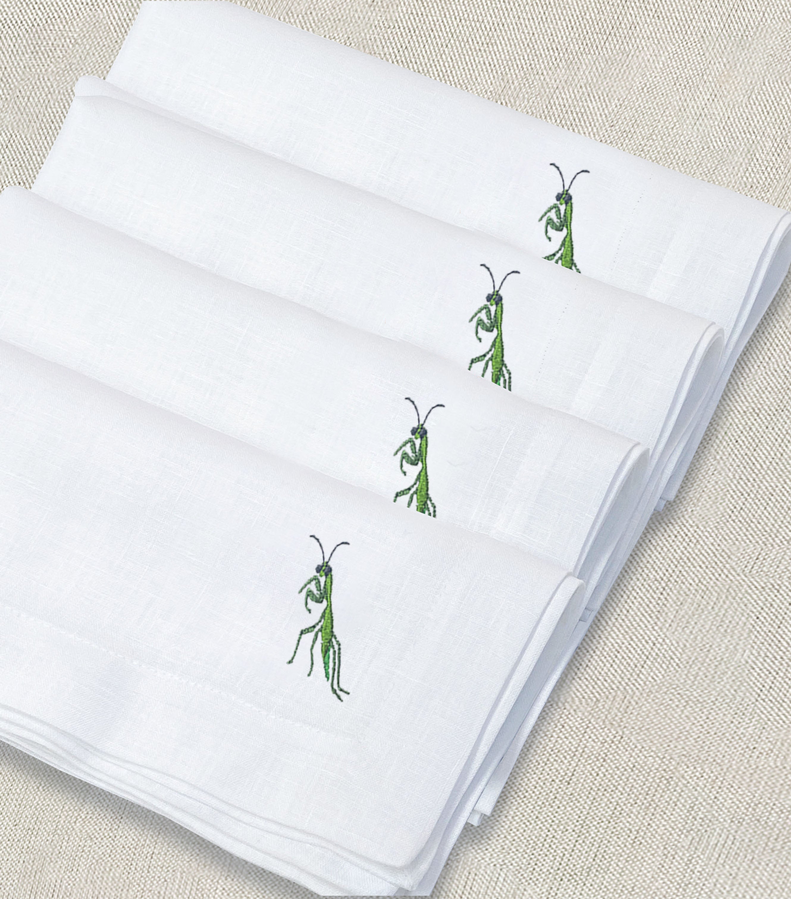 servilleta de lino bordado mantis - Barioles Casa
