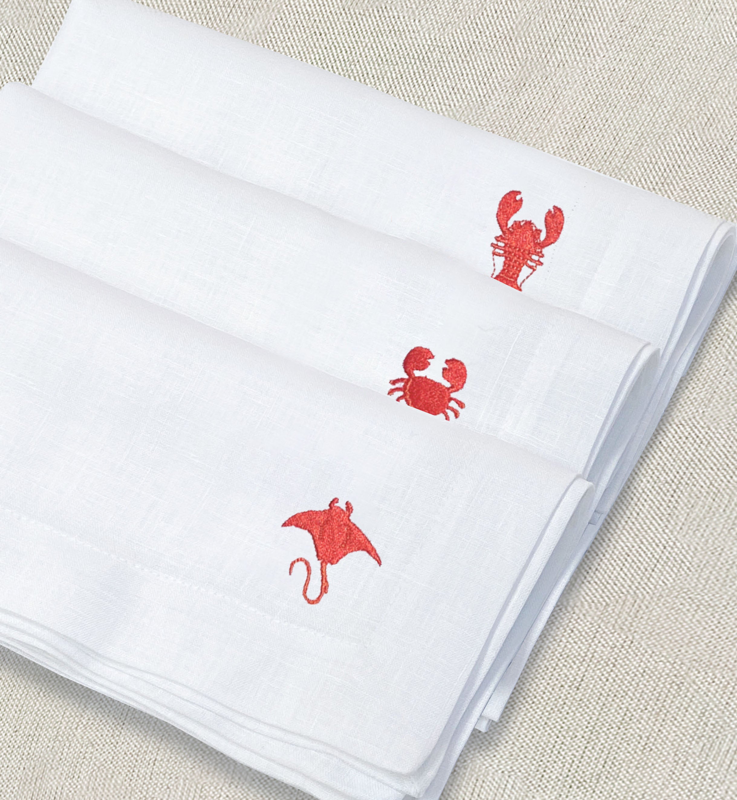 servilleta de lino bordado mariscos - Barioles Casa