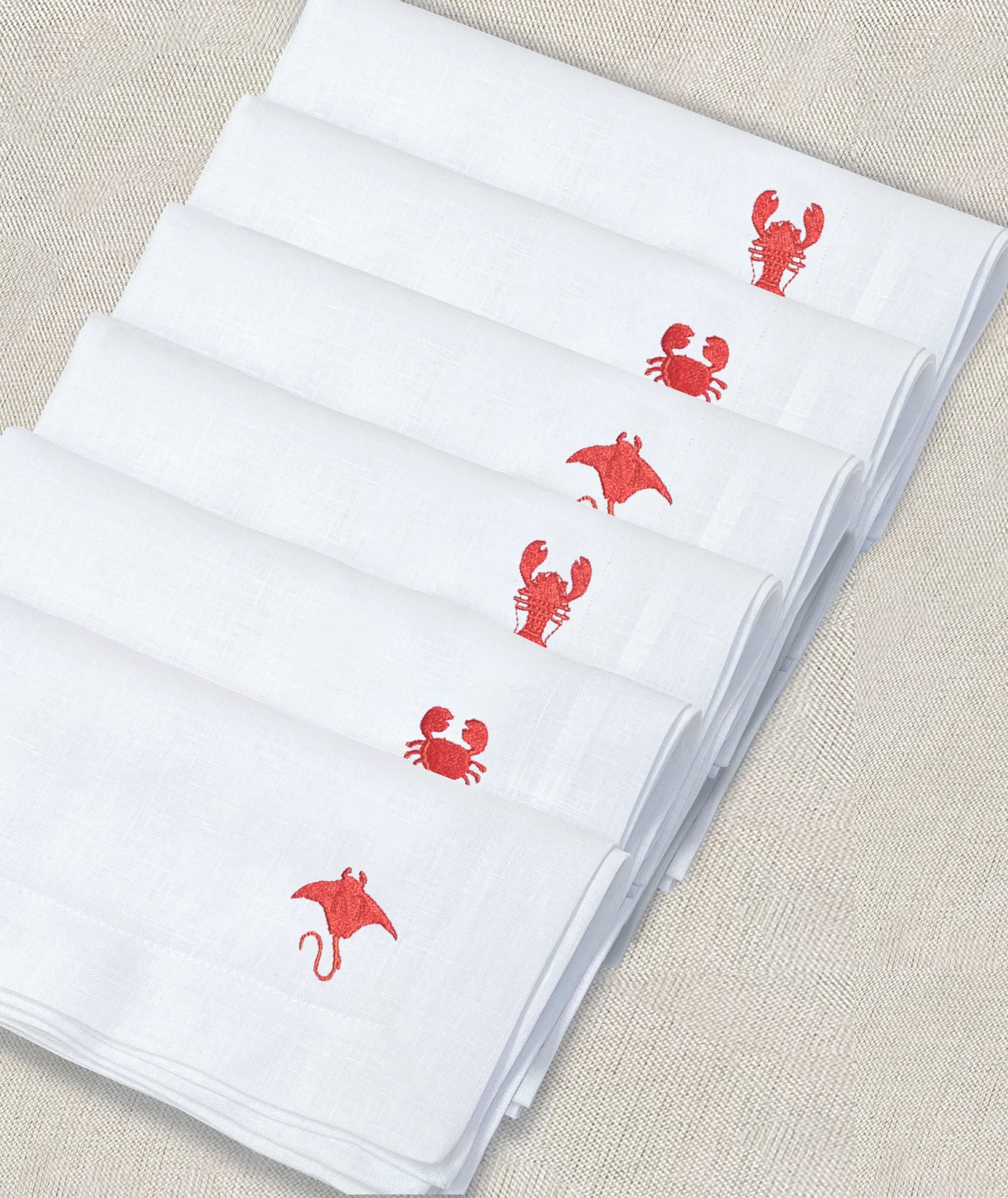 servilleta de lino bordado mariscos - Barioles Casa