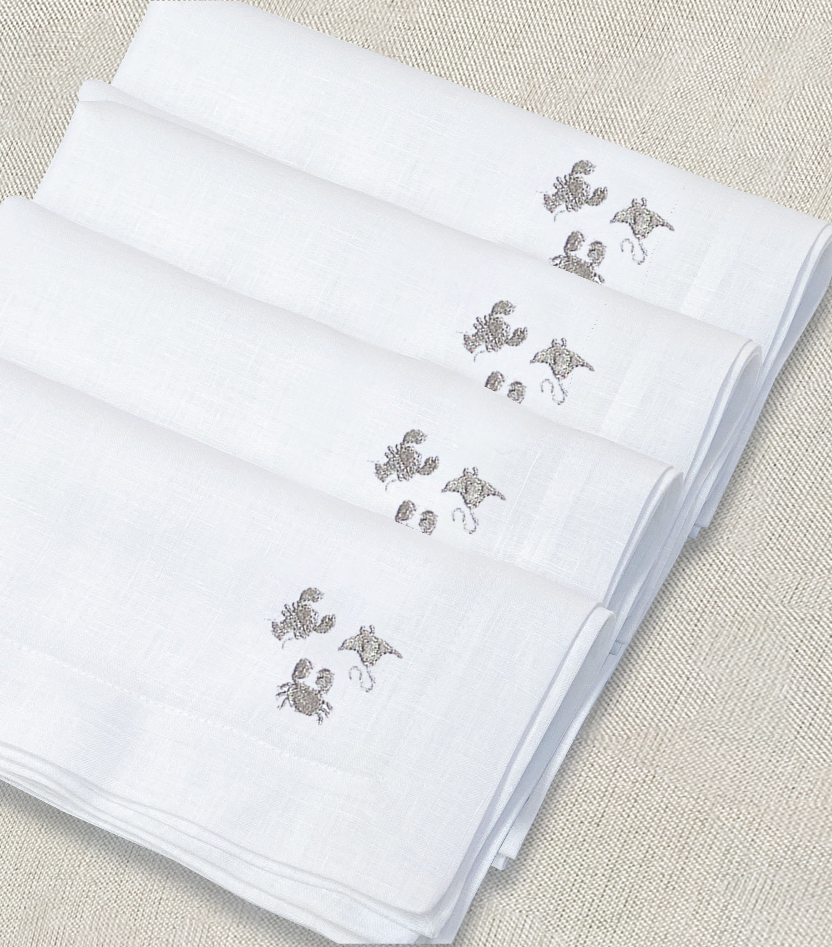 servilleta de lino bordado mini mariscos - Barioles Casa