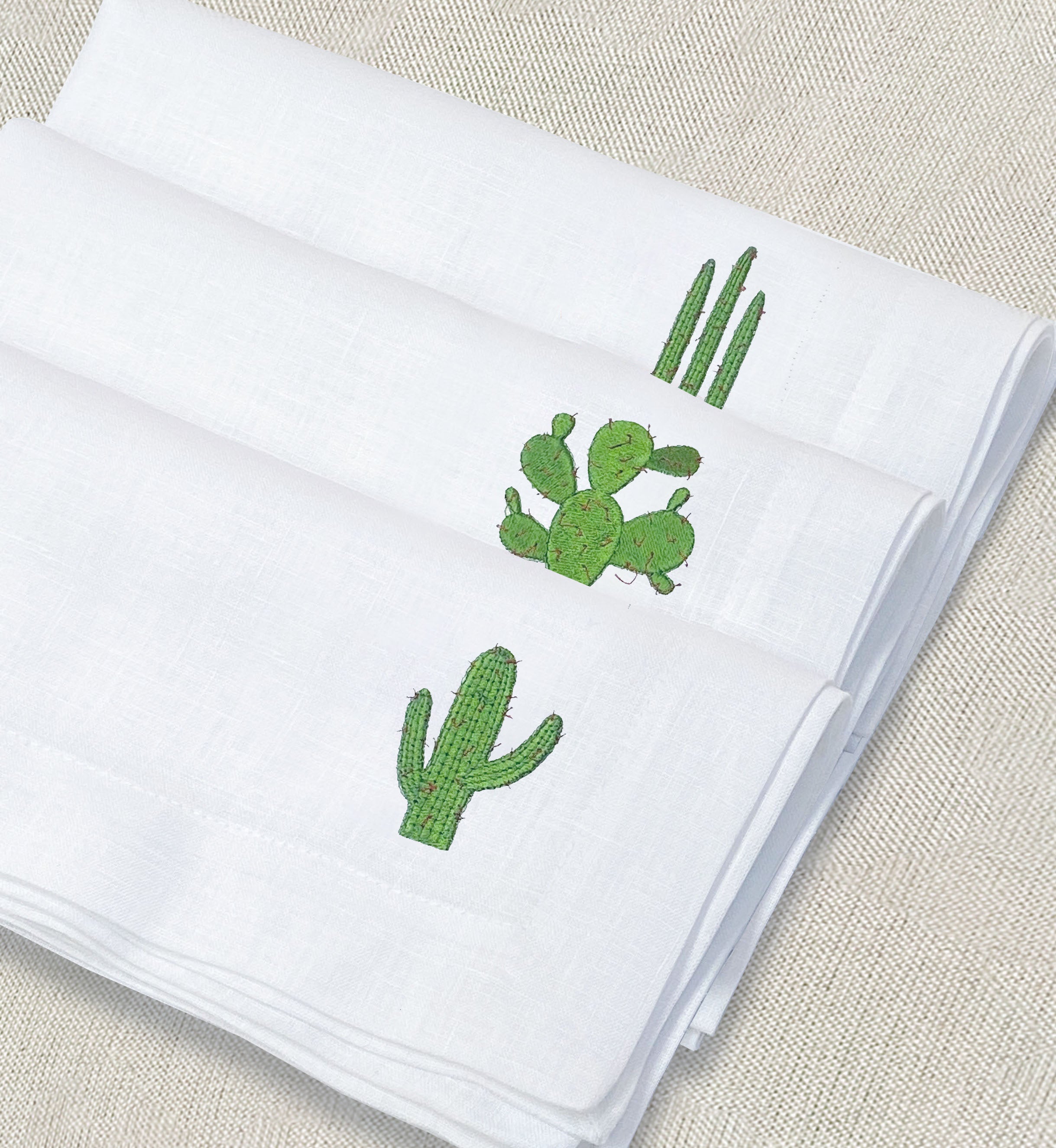 servilleta de lino bordado nopales y cactus - Barioles Casa