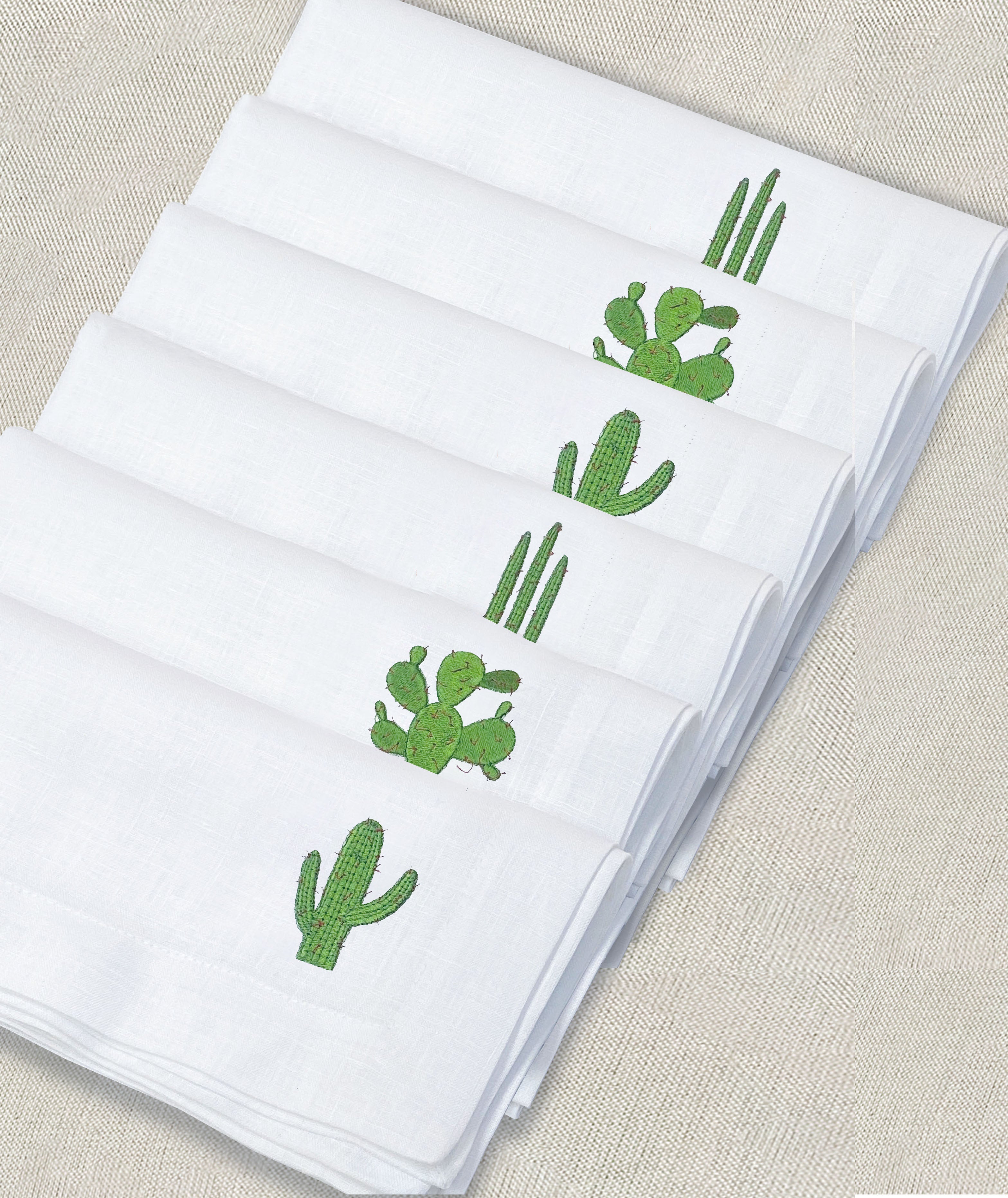 servilleta de lino bordado nopales y cactus - Barioles Casa