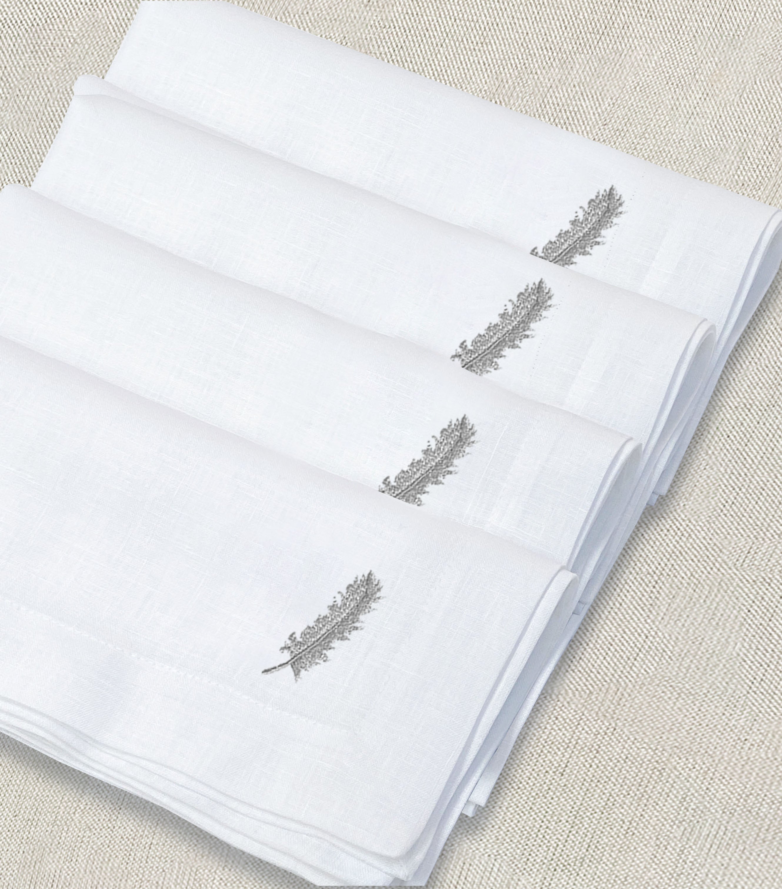 servilleta de lino bordado pluma - Barioles Casa