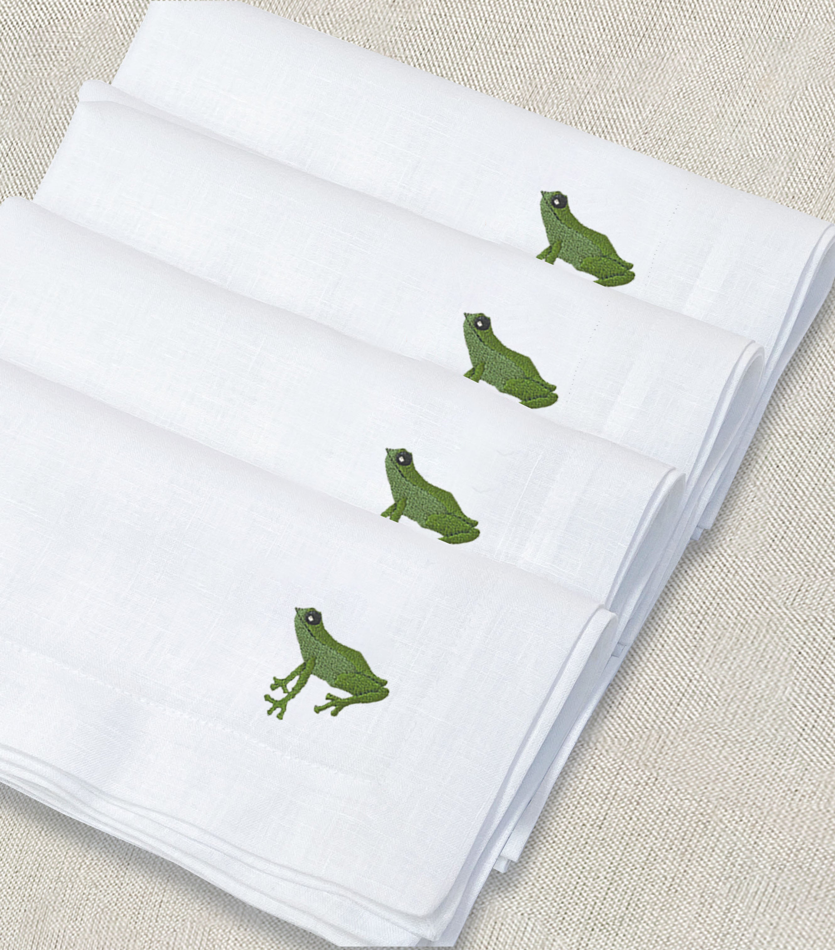servilleta de lino bordado rana - Barioles Casa