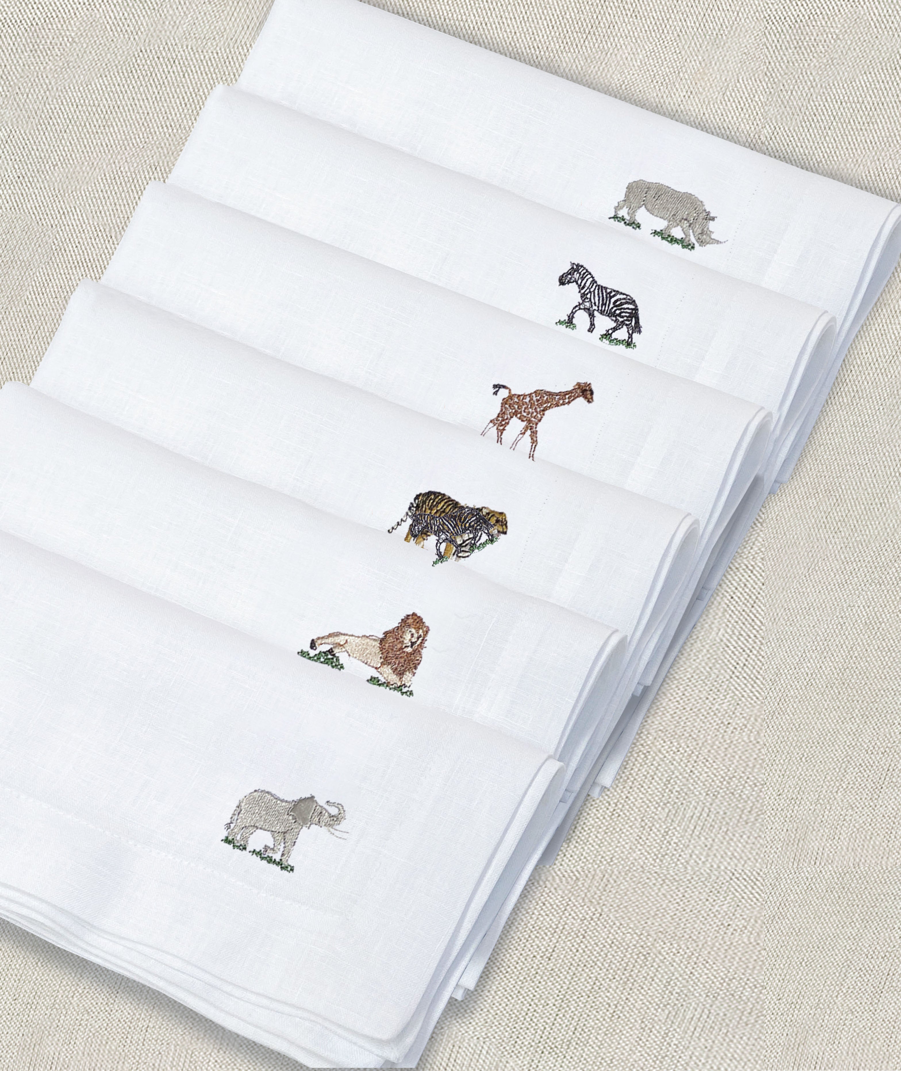 servilleta de lino bordado safari - Barioles Casa