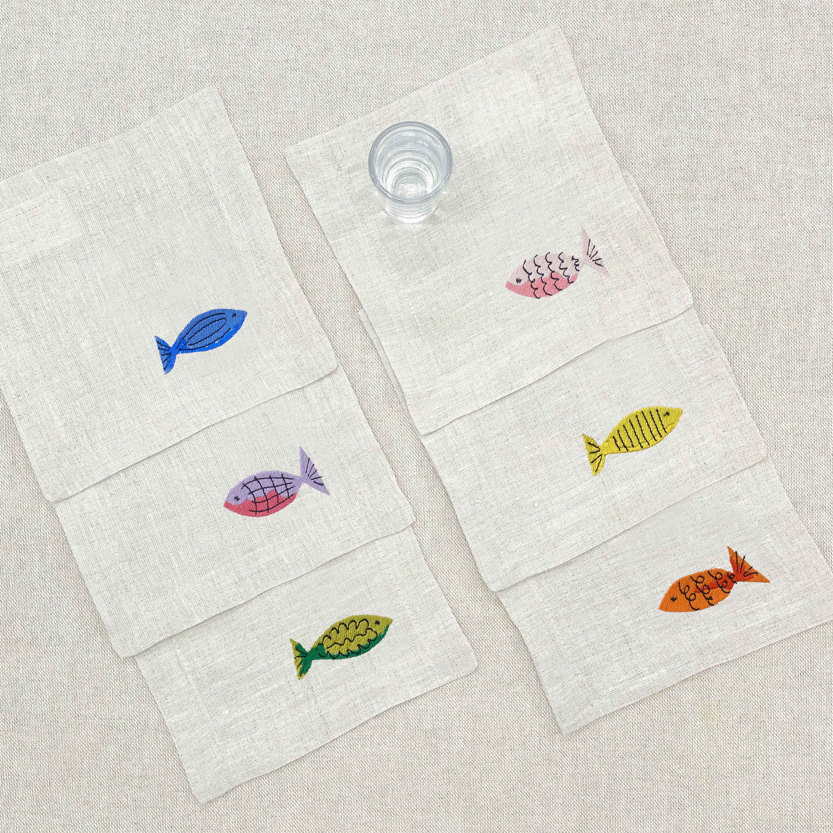 coctelera peces de colores · lino arena · set de 6 - Barioles Casa