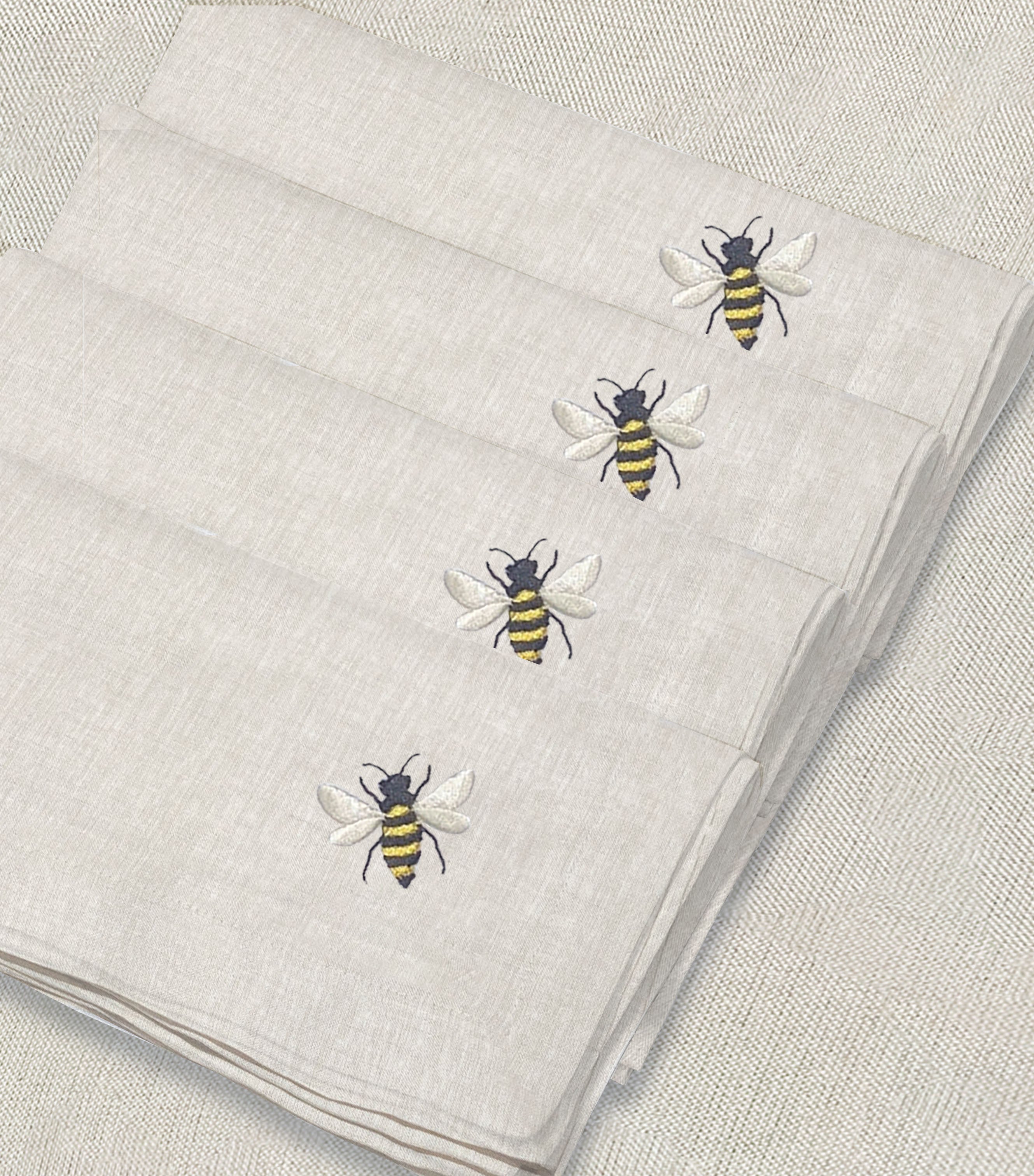 servilleta de lino arena bordado bumble bee