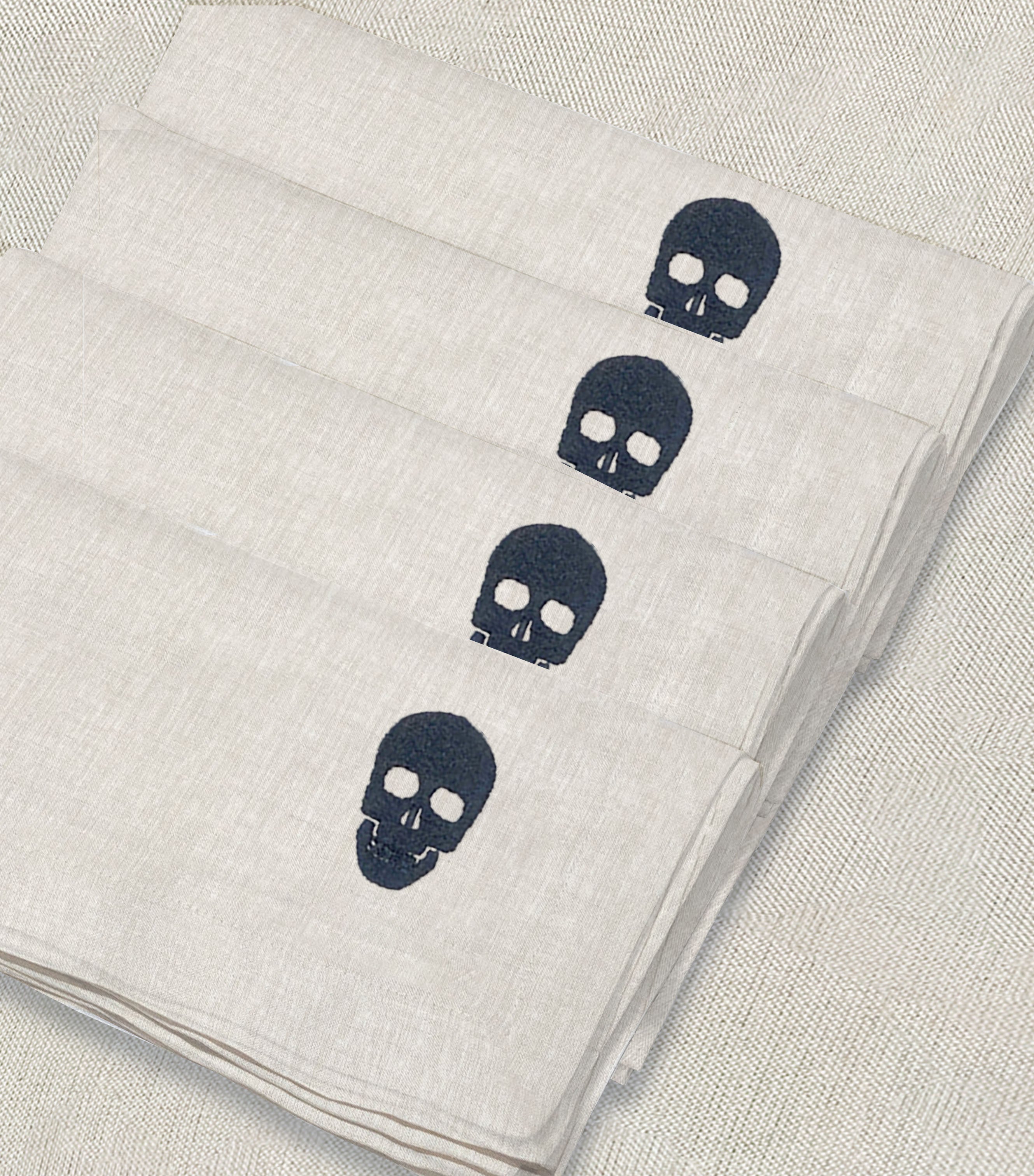 servilleta de lino arena bordado calaca - Barioles Casa