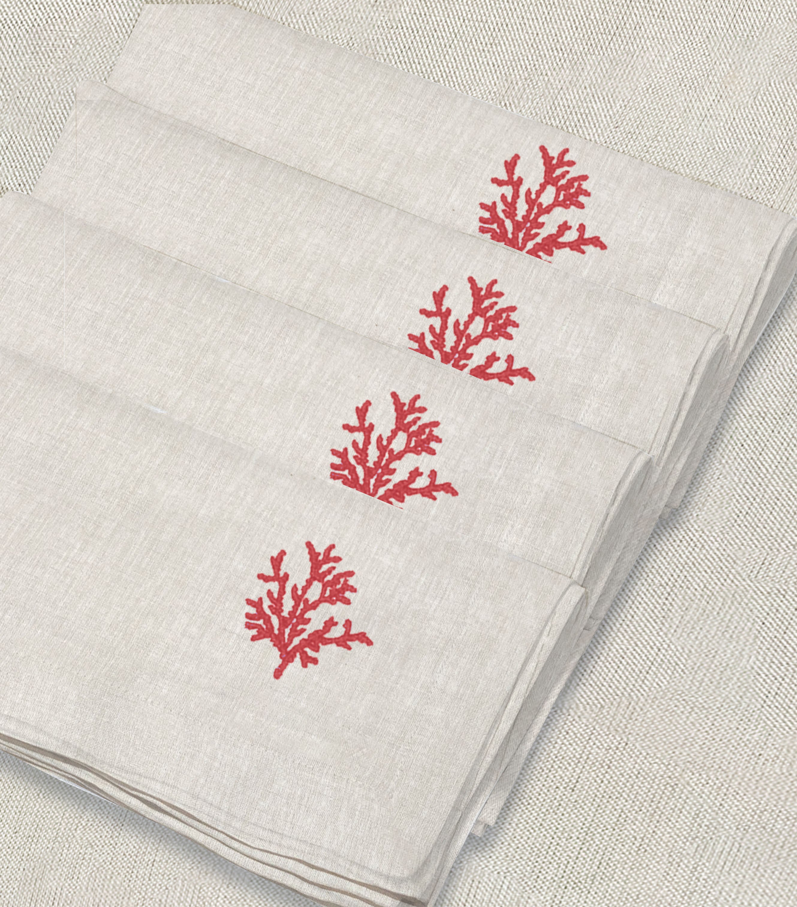 servilleta de lino arena bordado coral