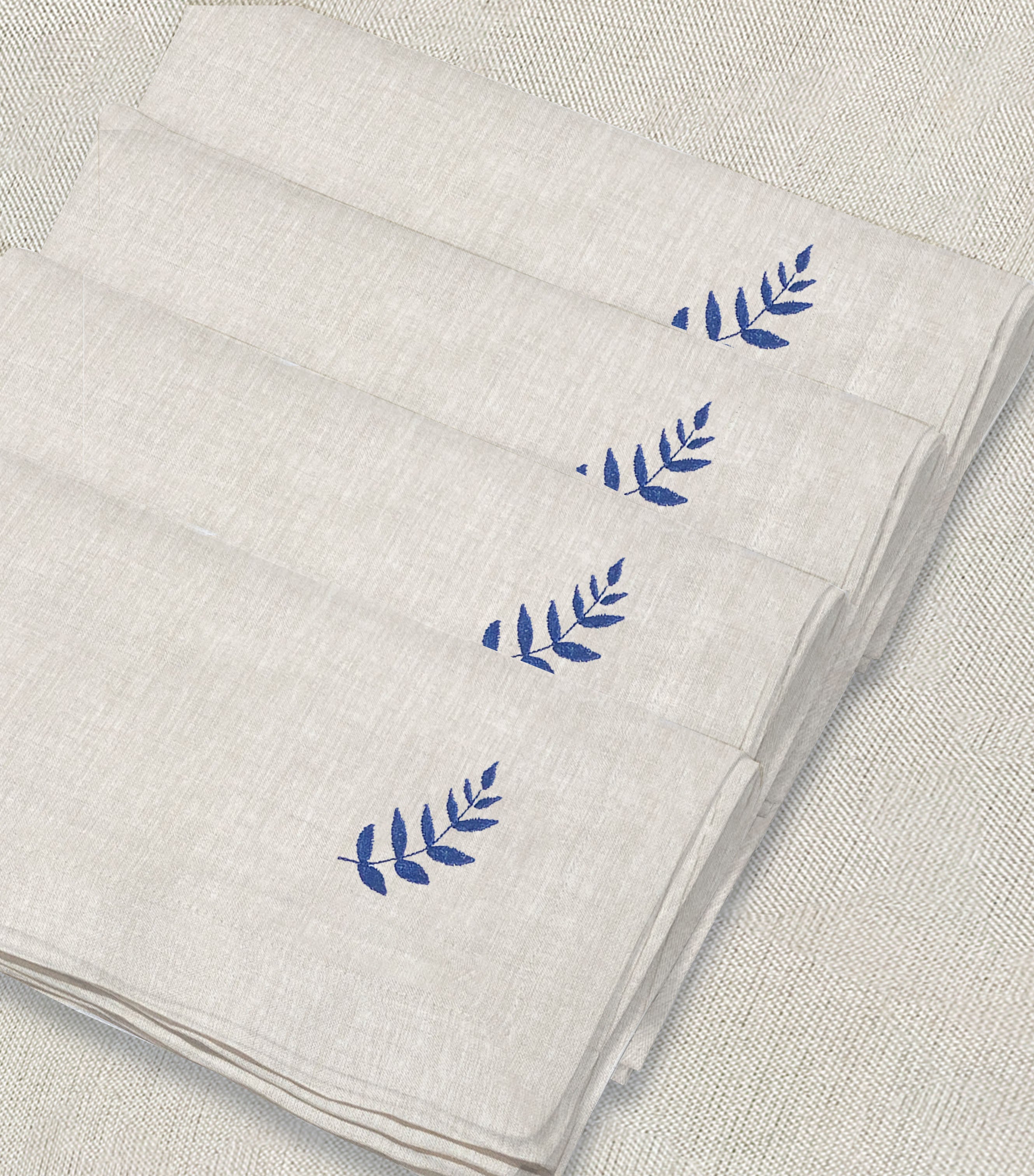 servilleta de lino arena bordado hojita