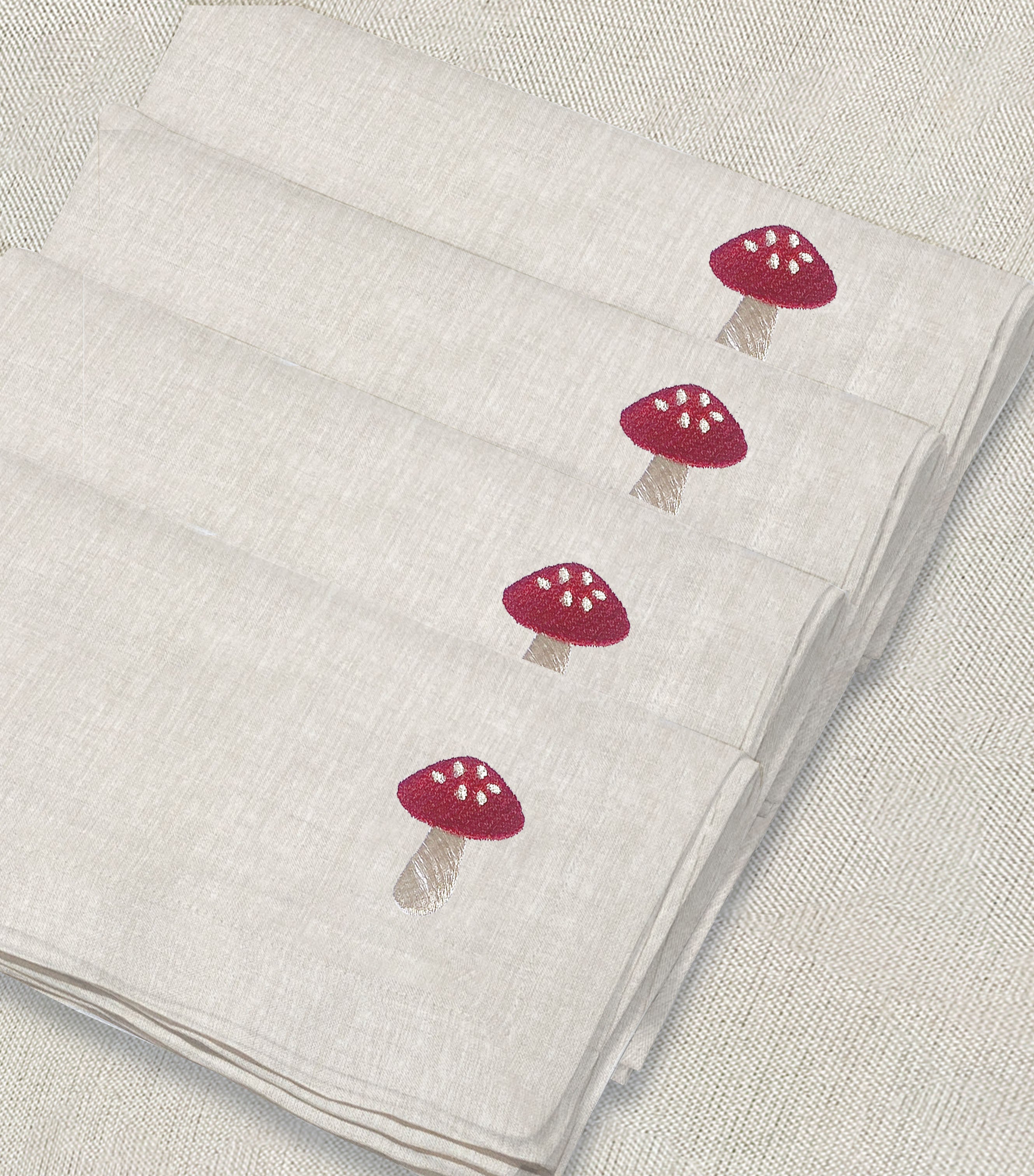 servilleta de lino arena bordado honguito