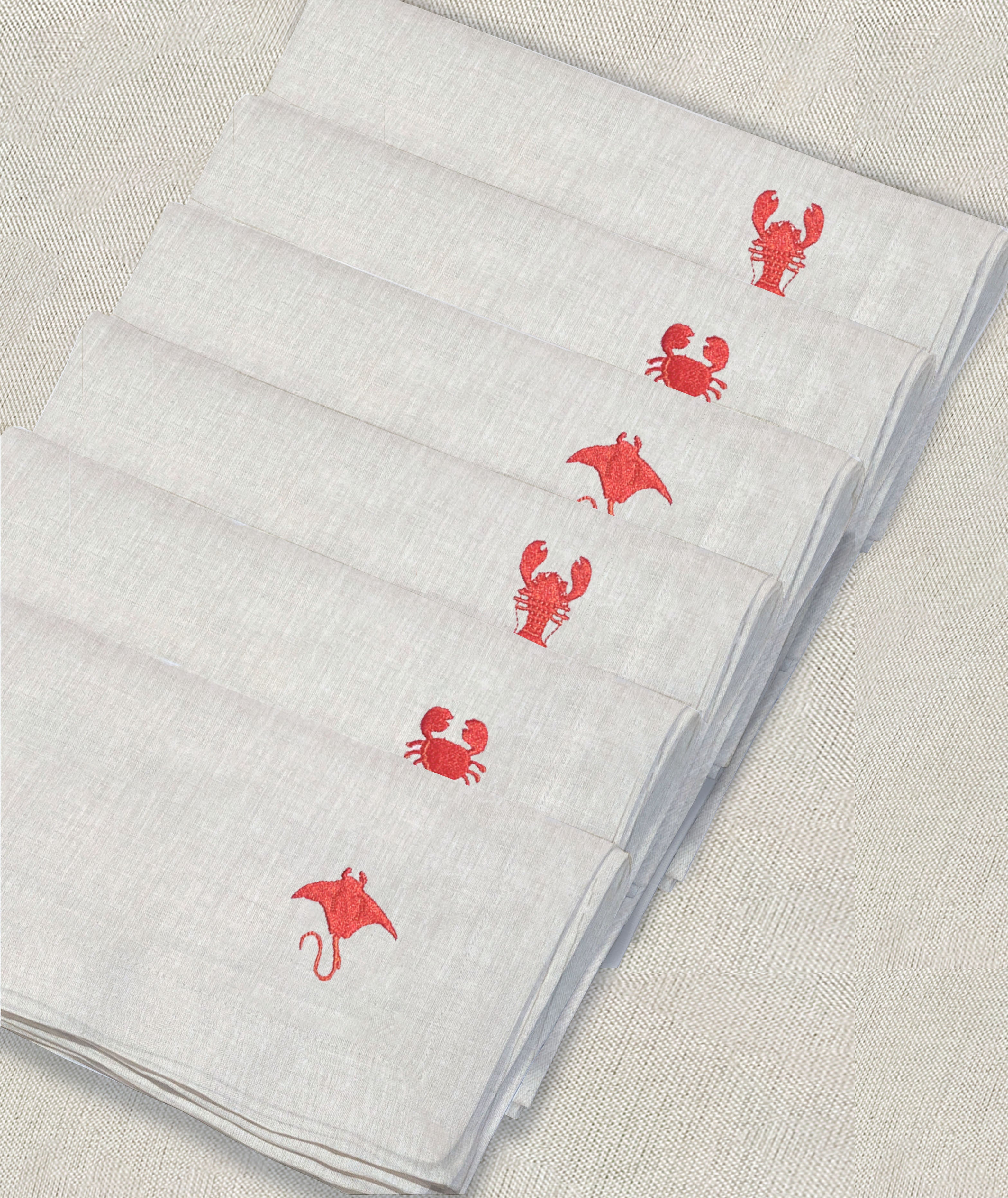 servilleta de lino arena bordado mariscos