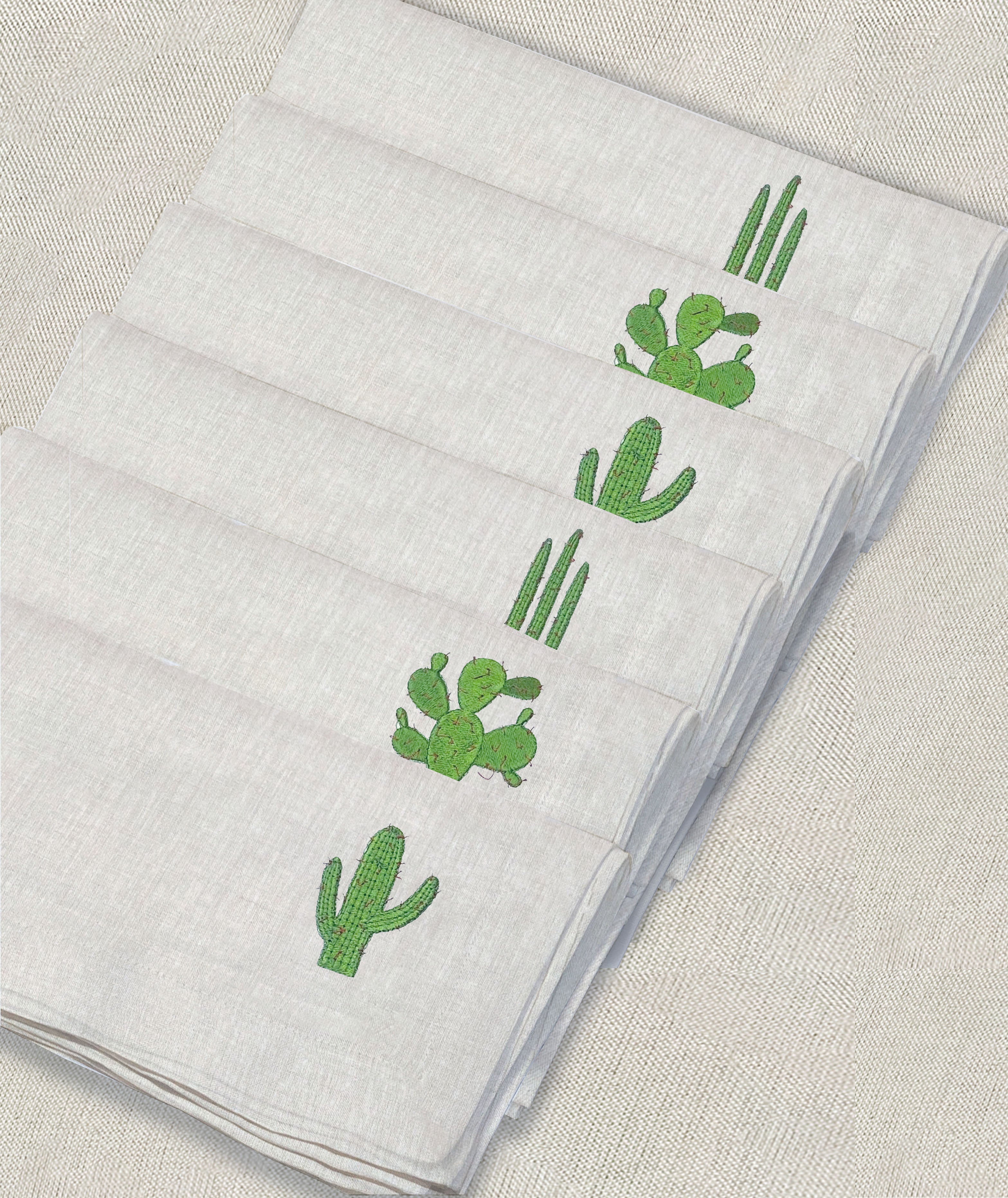 servilleta de lino arena bordado nopales y cactus