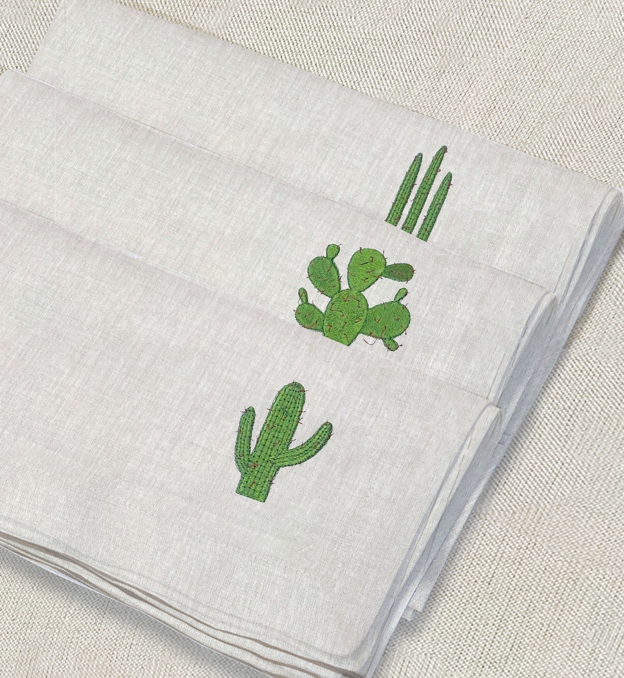 servilleta de lino arena bordado nopales y cactus