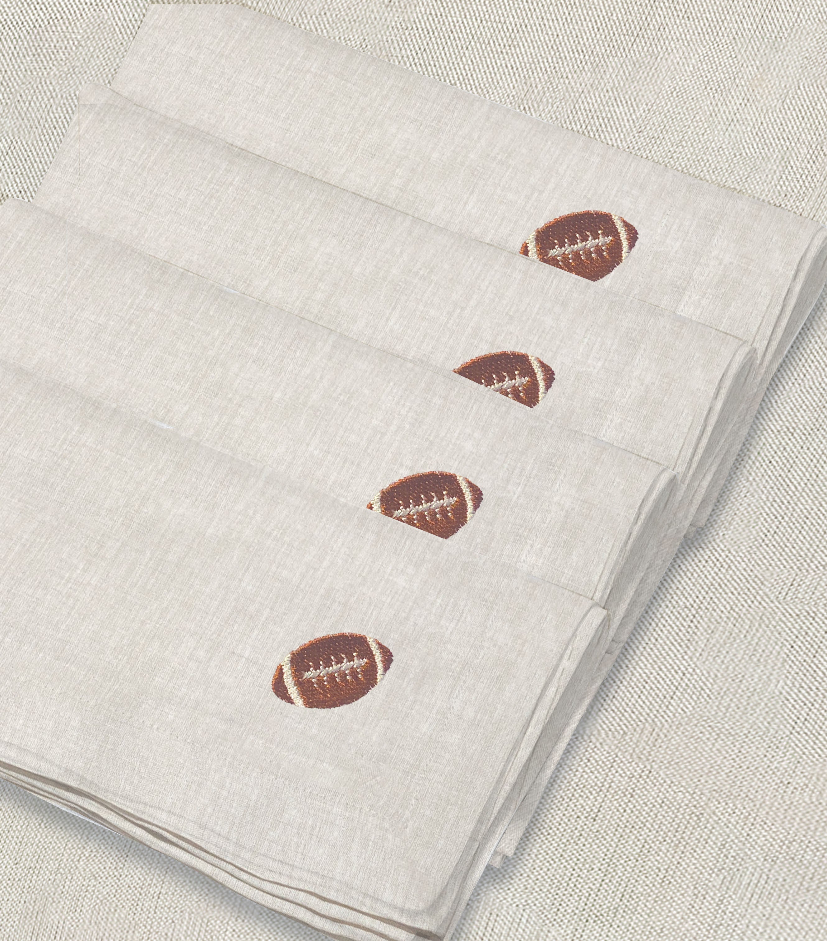 servilleta de lino arena bordado pelota americano - Barioles Casa