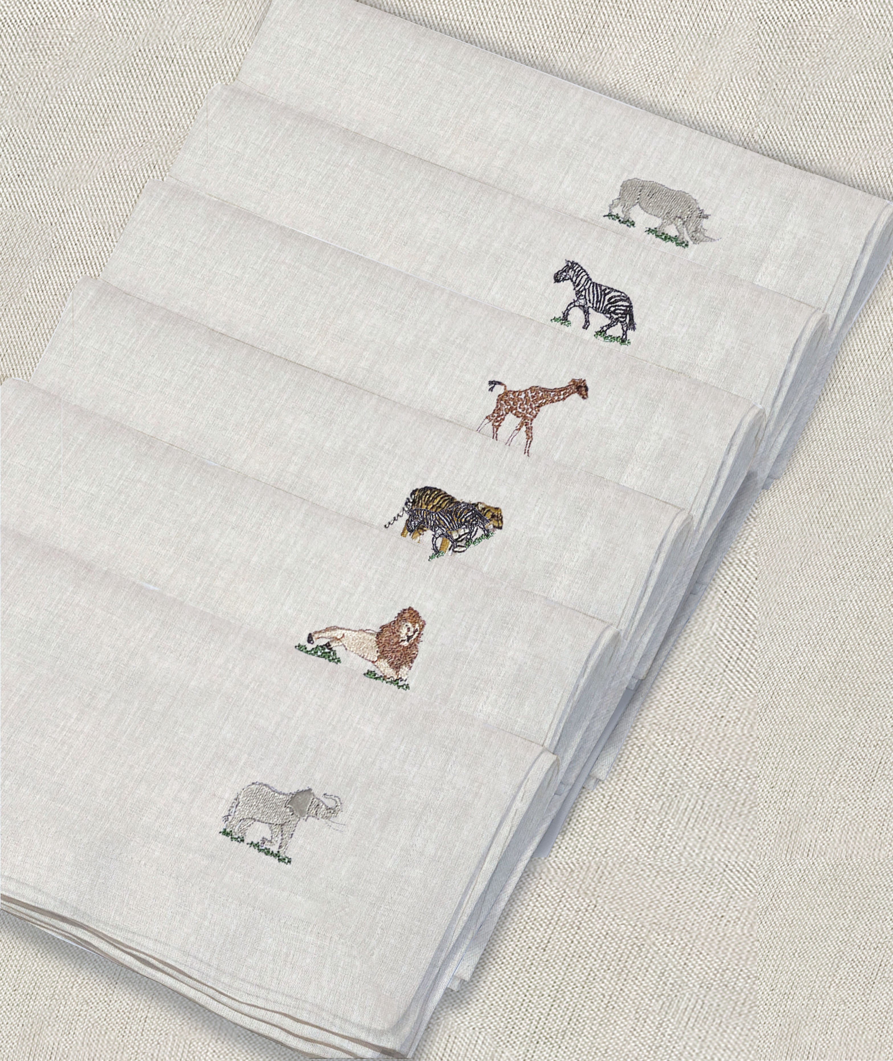 servilleta de lino arena bordado safari