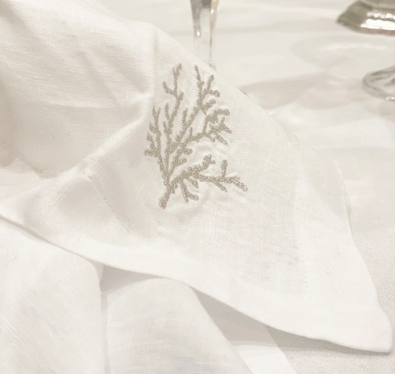 mantel individual con servilleta bordado coral mar
