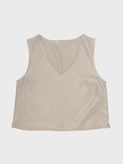 blusa corta de lino sin mangas