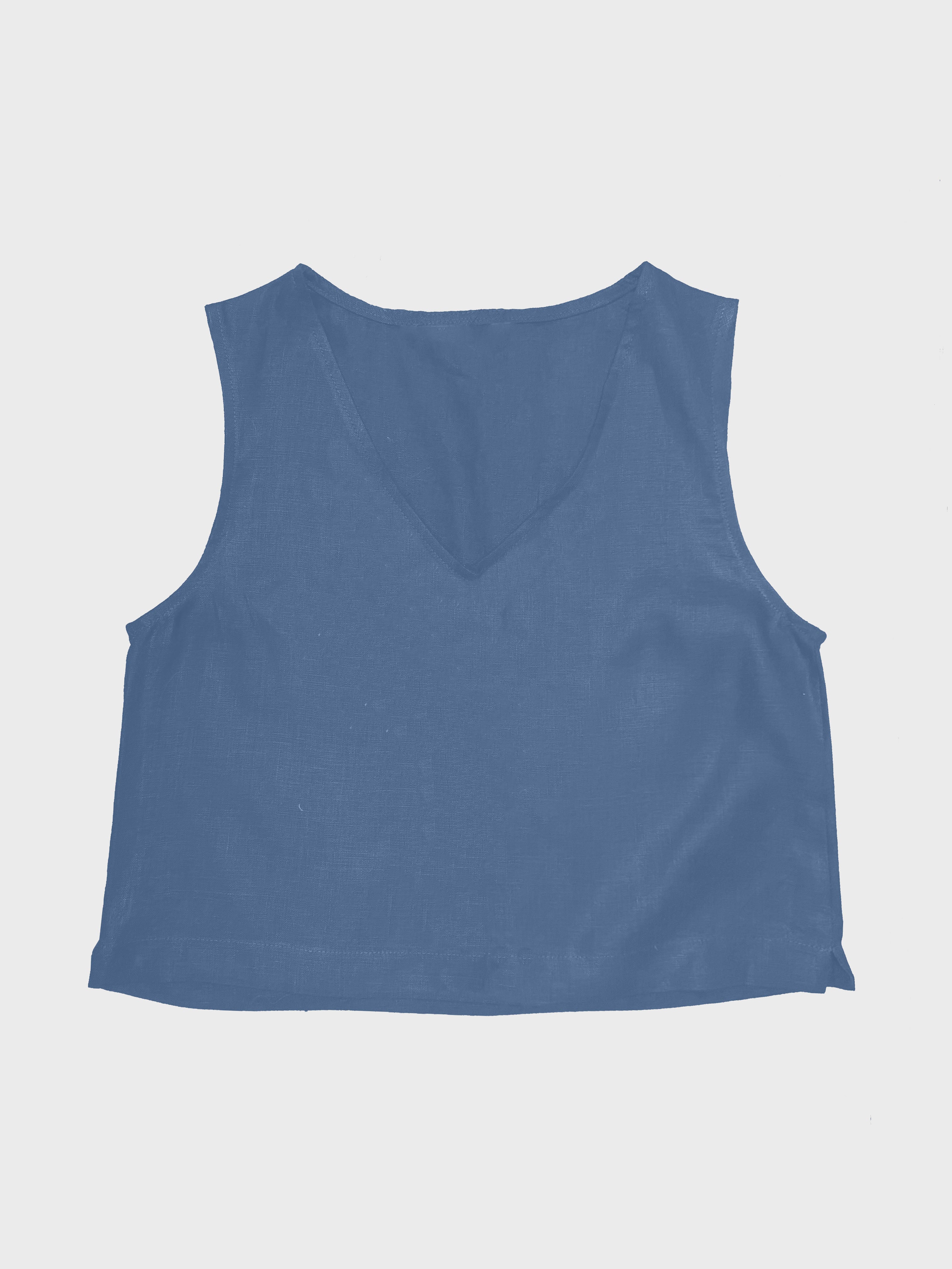 blusa corta de lino sin mangas