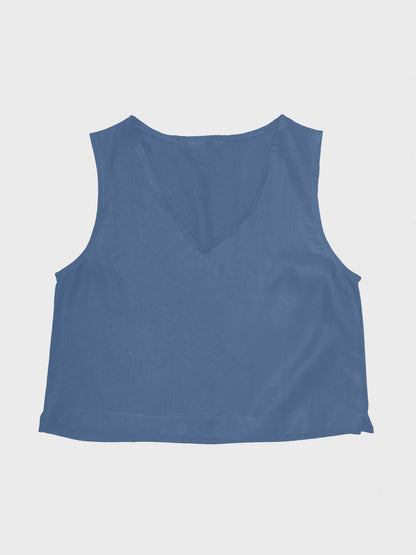 blusa corta de lino sin mangas