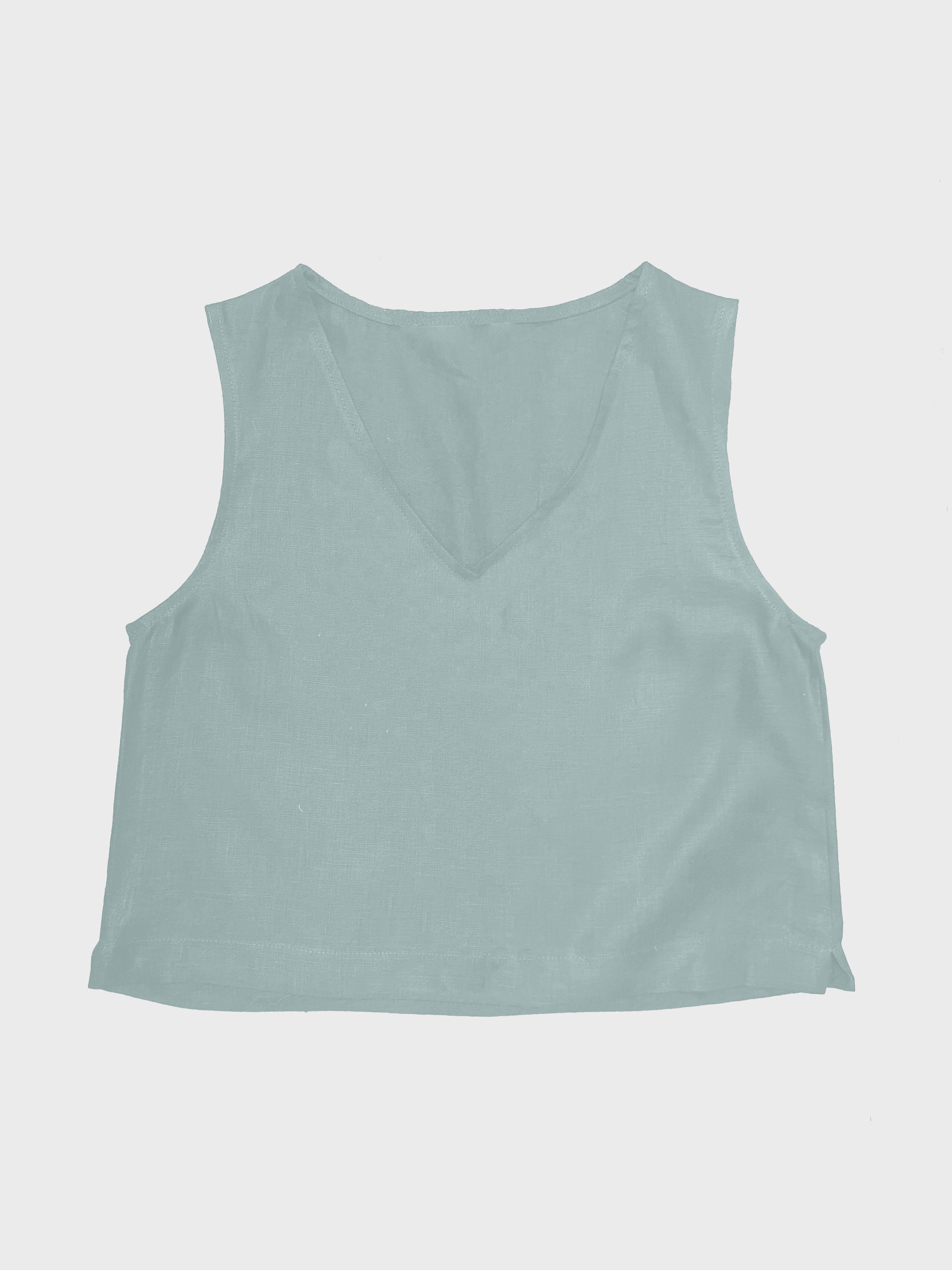 blusa corta de lino sin mangas