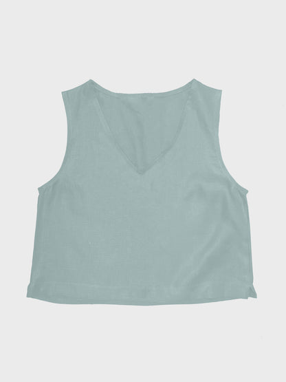 blusa corta de lino sin mangas