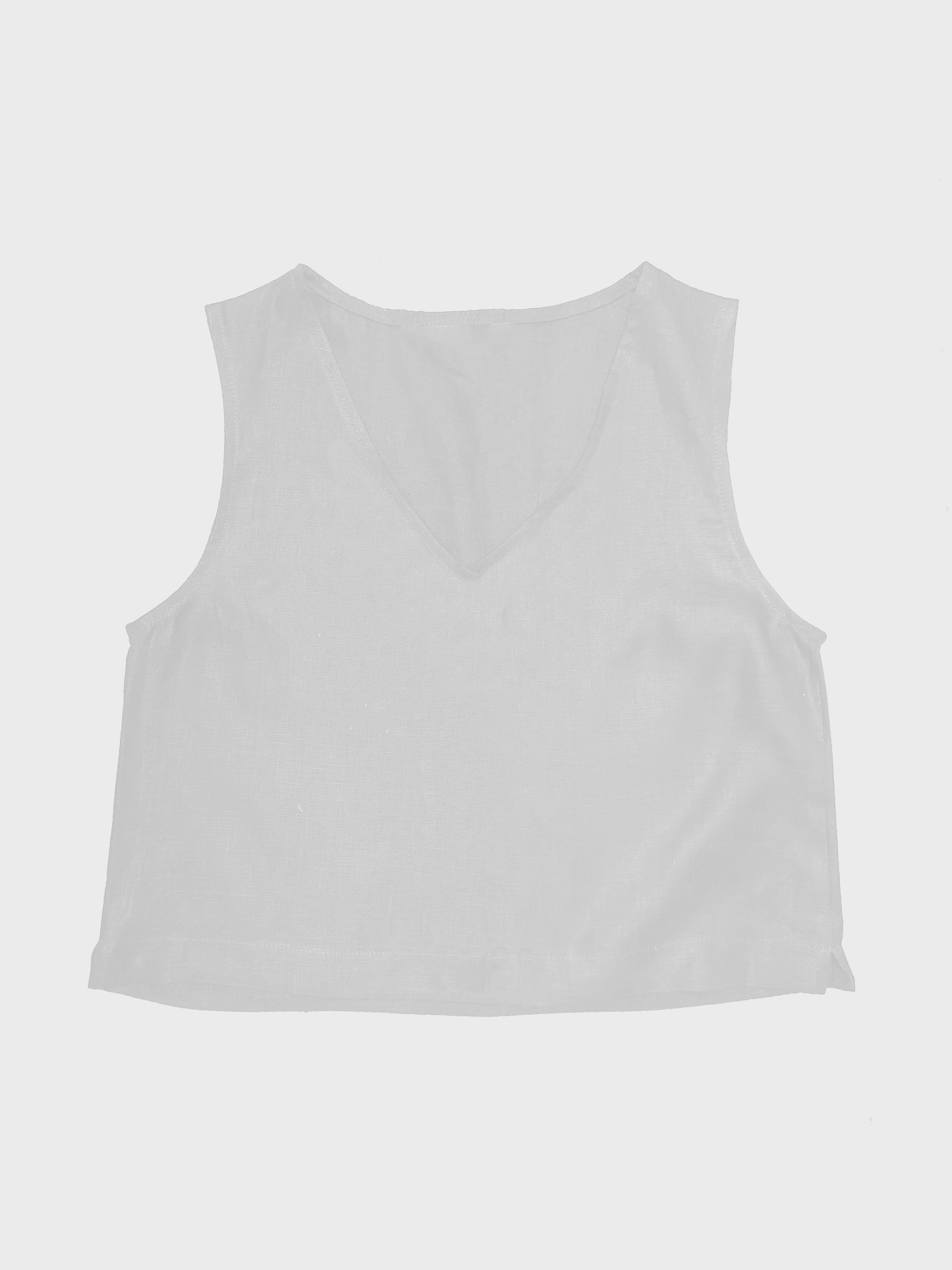 blusa corta de lino sin mangas