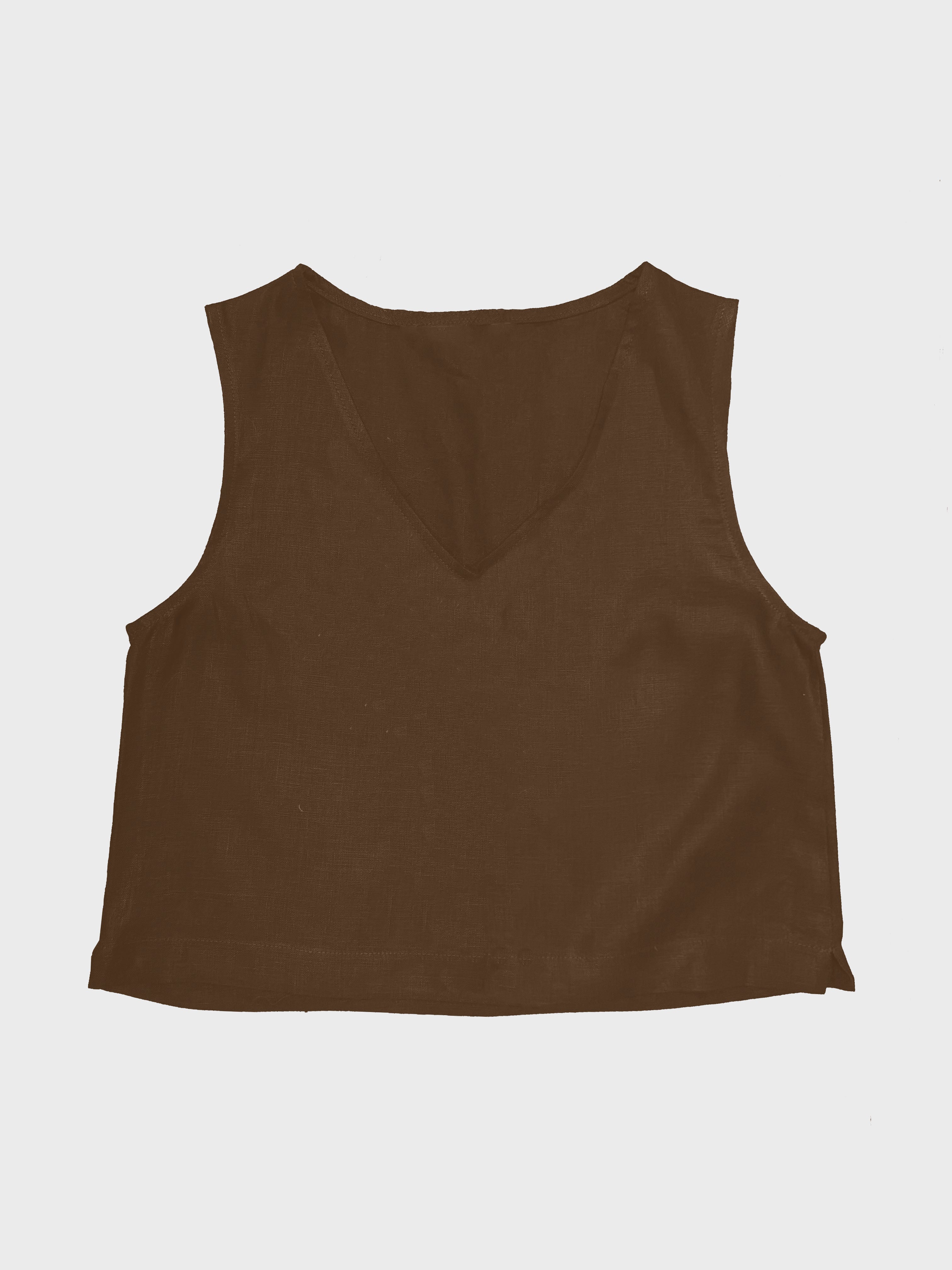 blusa corta de lino sin mangas