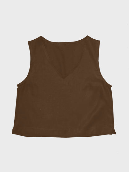 blusa corta de lino sin mangas
