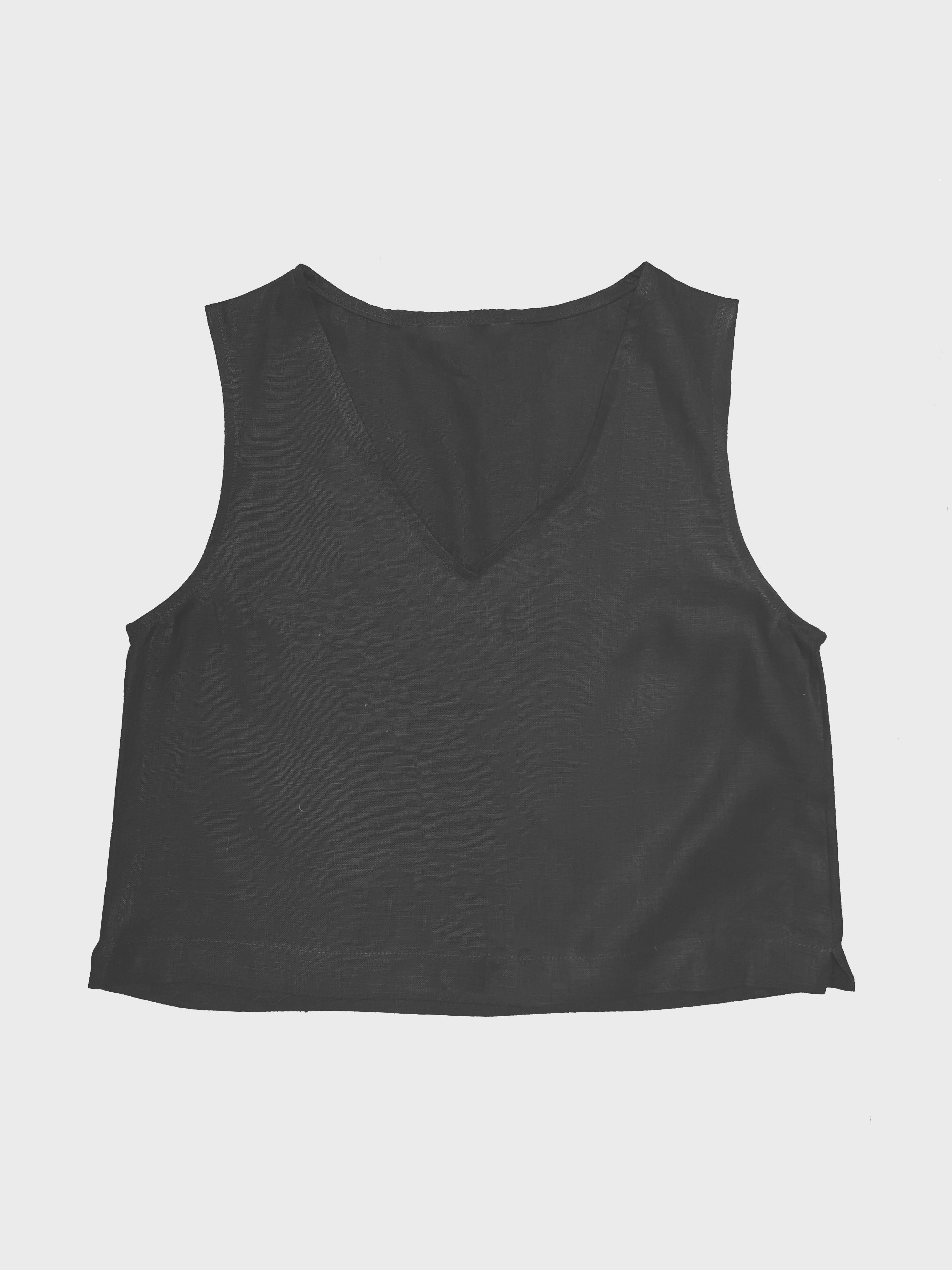 blusa corta de lino sin mangas