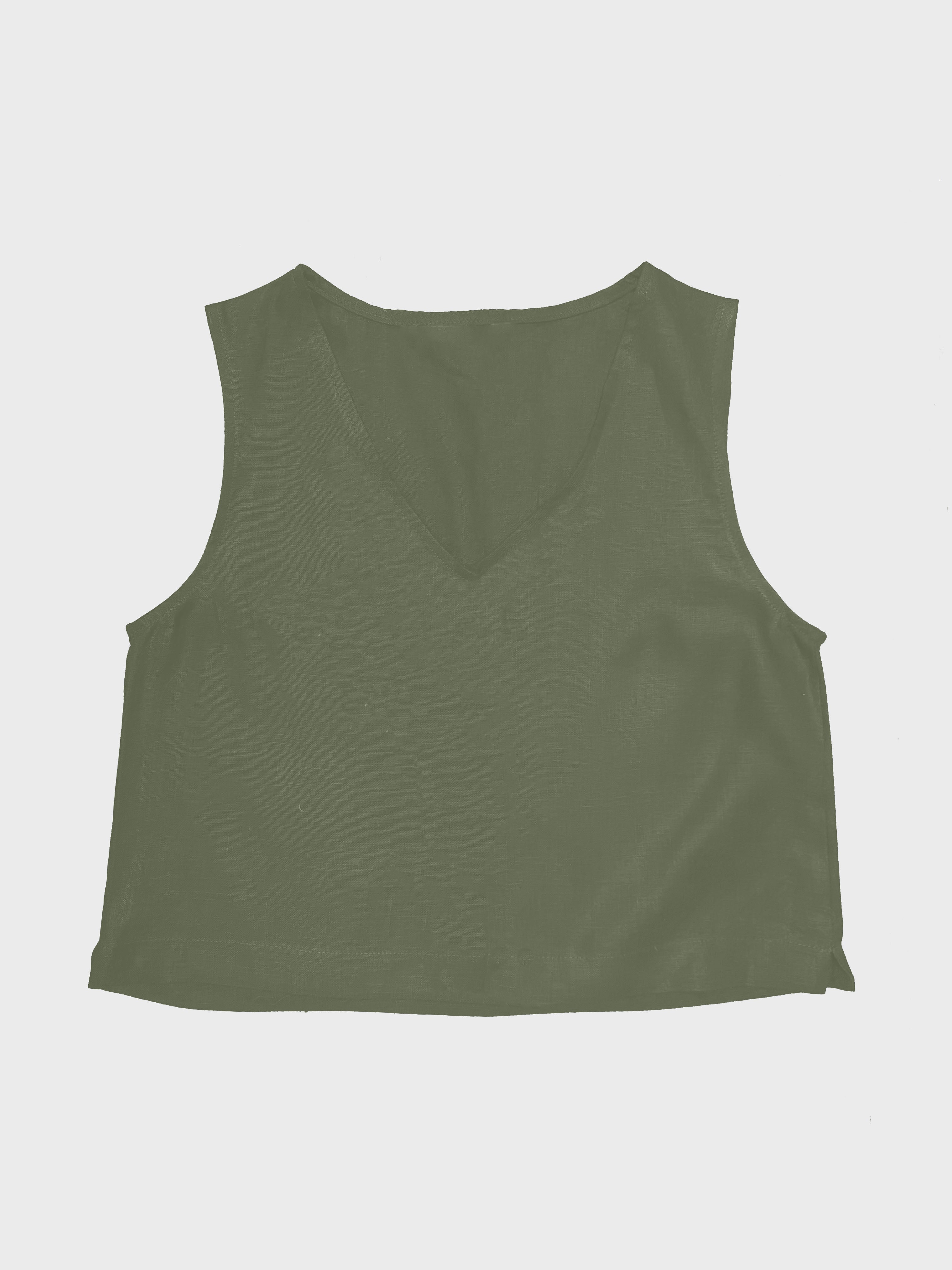 blusa corta de lino sin mangas