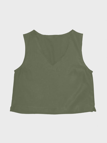 blusa corta de lino sin mangas