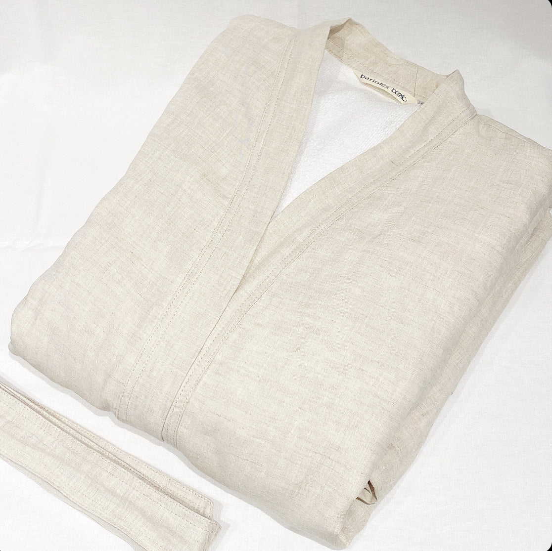 bata de lino con toalla tipo spa