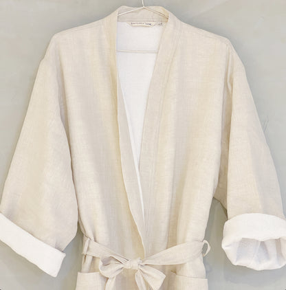 bata de lino con toalla tipo spa